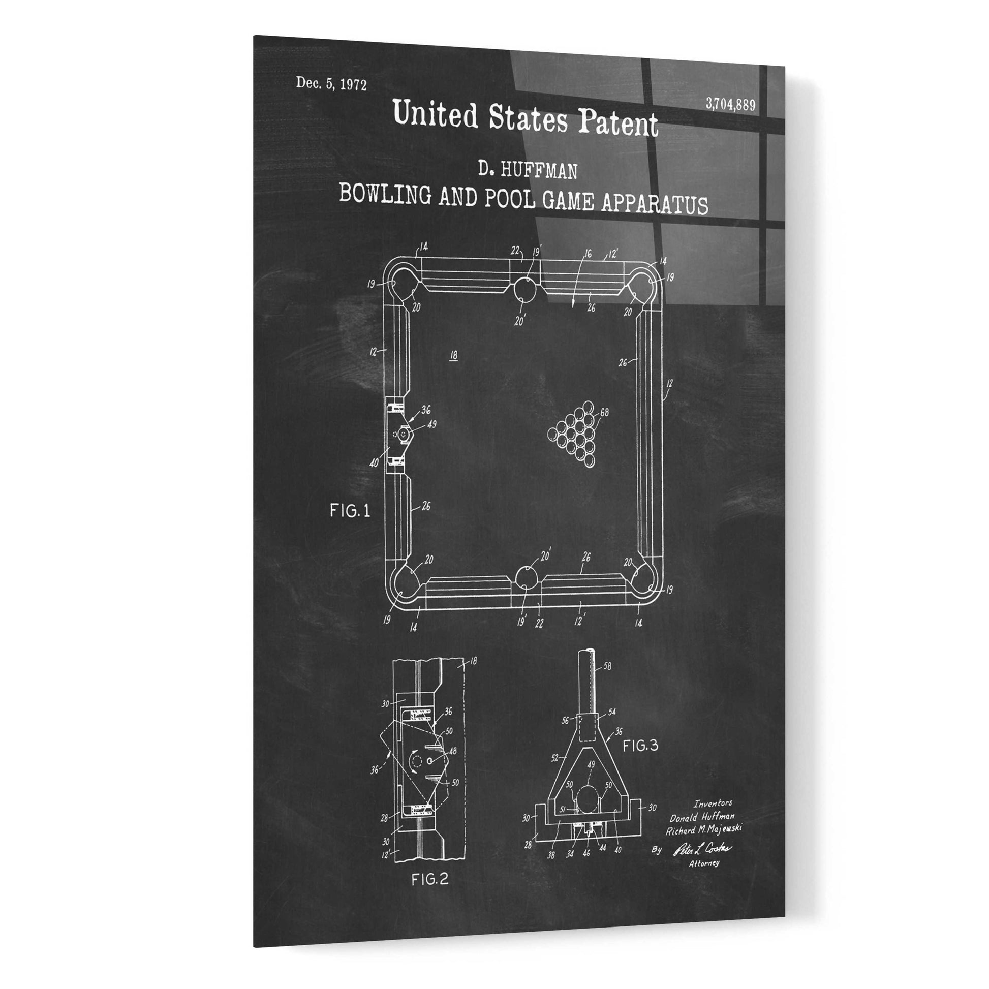 Epic Art 'Bowling and Pool Game Apparatus Blueprint Patent Chalkboard,' Acrylic Glass Wall Art,16x24