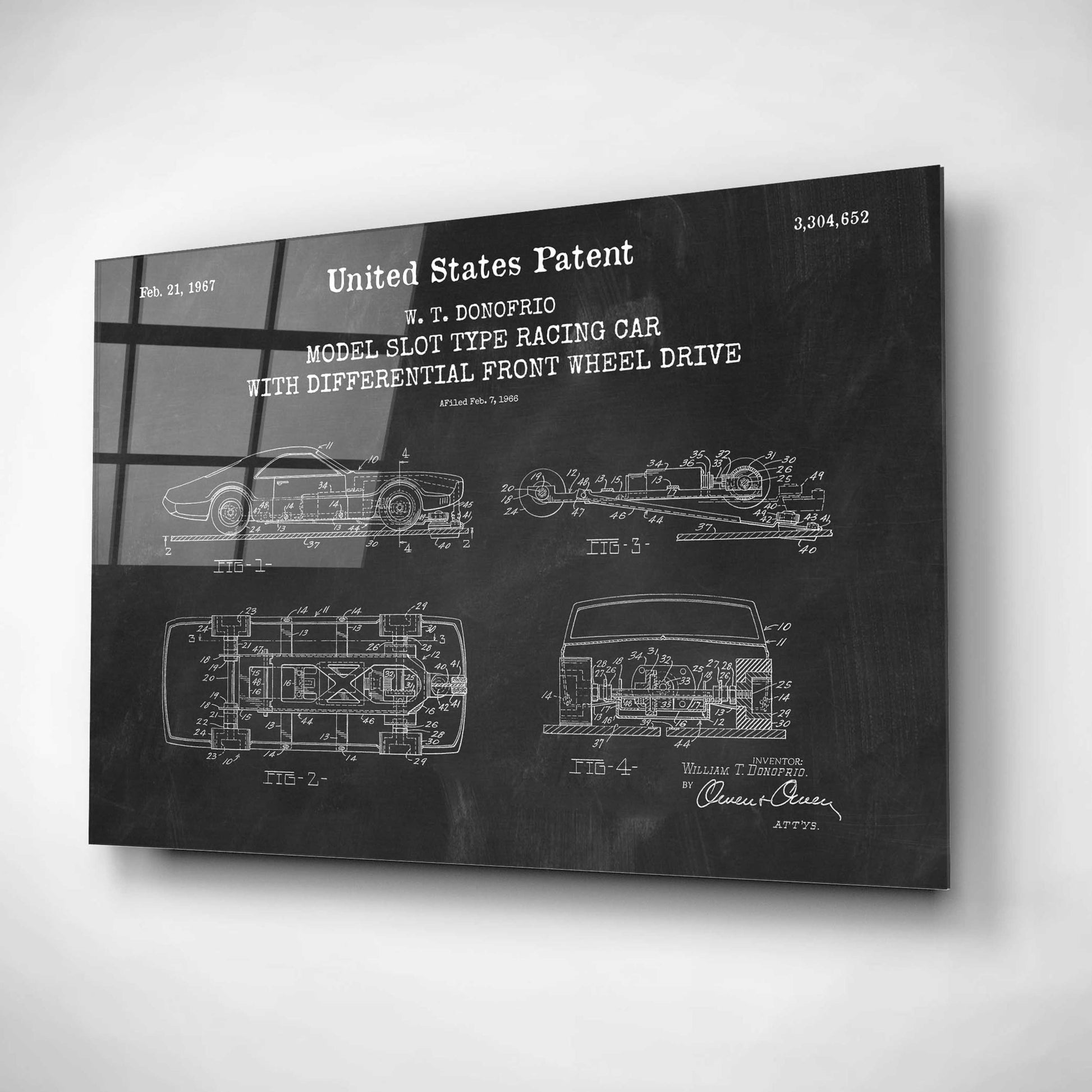 Epic Art 'Racing Car, Model Slot Type Blueprint Patent Chalkboard,' Acrylic Glass Wall Art,24x16