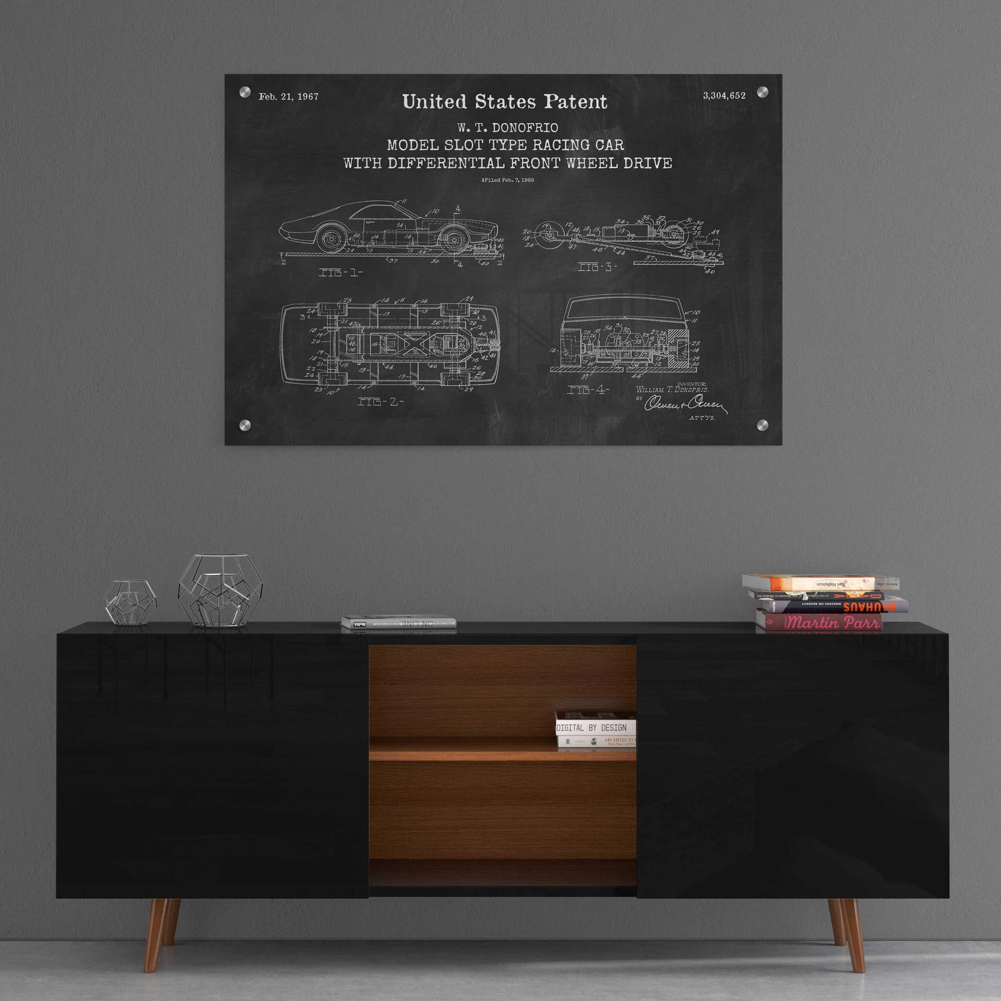 Epic Art 'Racing Car, Model Slot Type Blueprint Patent Chalkboard,' Acrylic Glass Wall Art,36x24