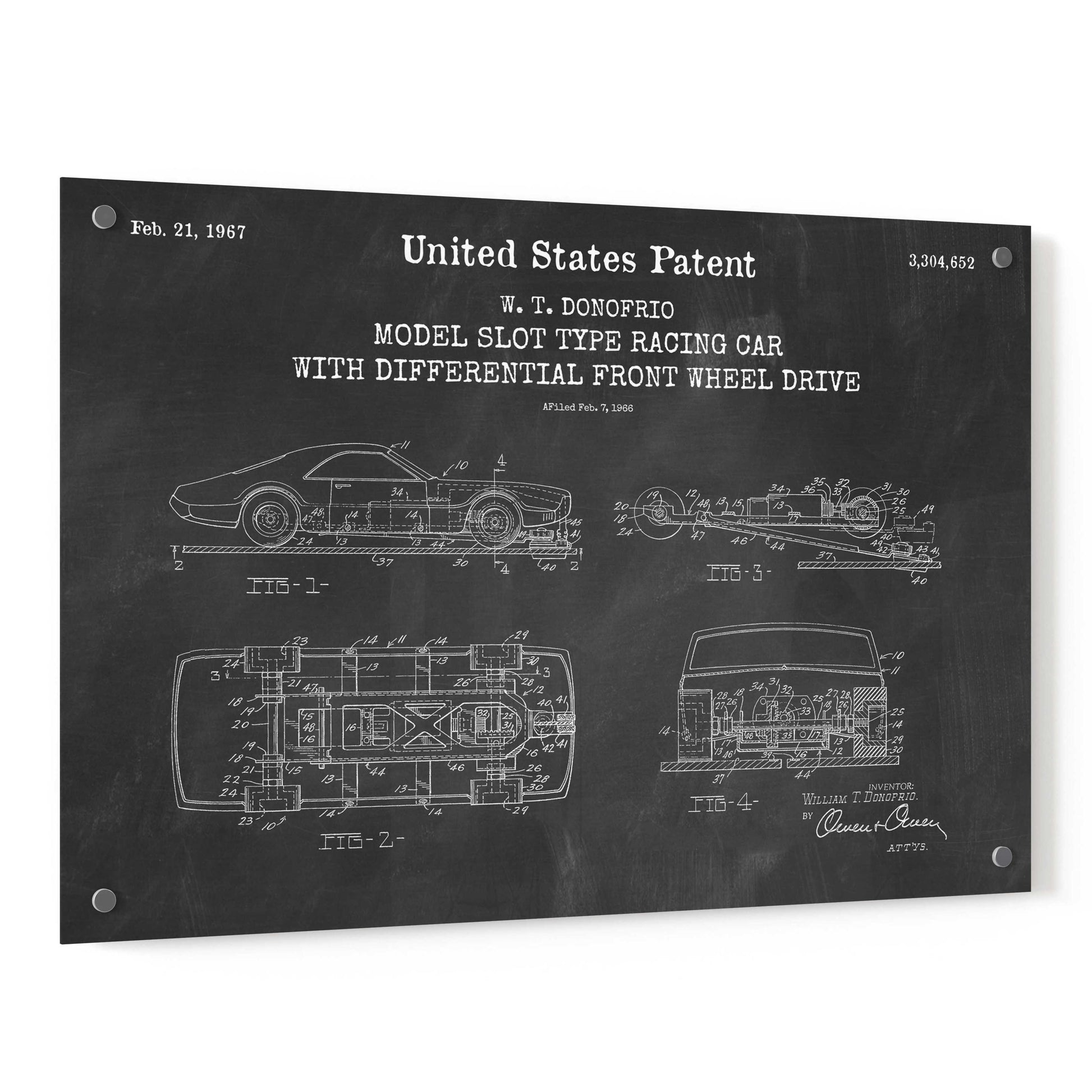 Epic Art 'Racing Car, Model Slot Type Blueprint Patent Chalkboard,' Acrylic Glass Wall Art,36x24