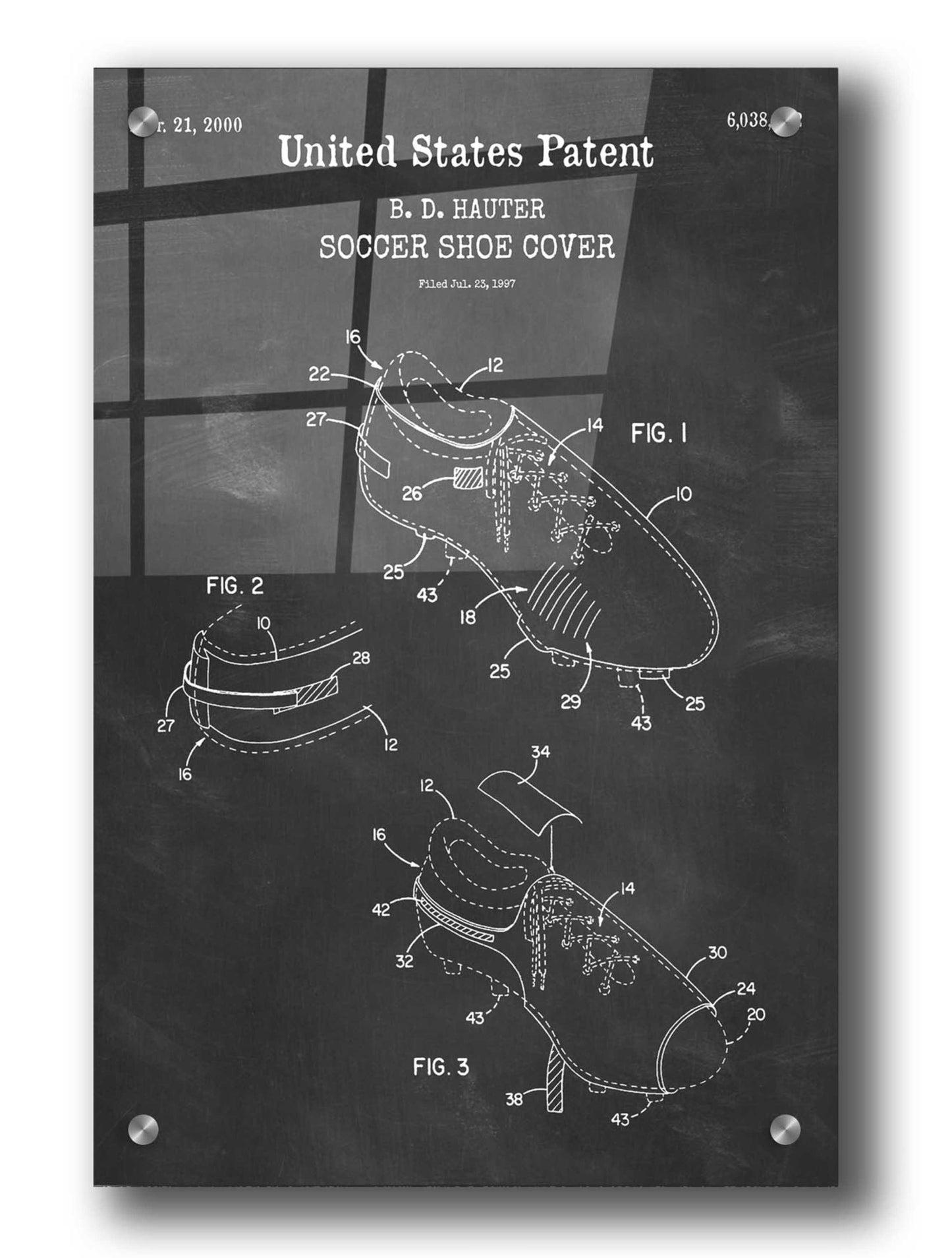 Epic Art 'Soccer Shoe Cover Blueprint Patent Chalkboard,' Acrylic Glass Wall Art,24x36