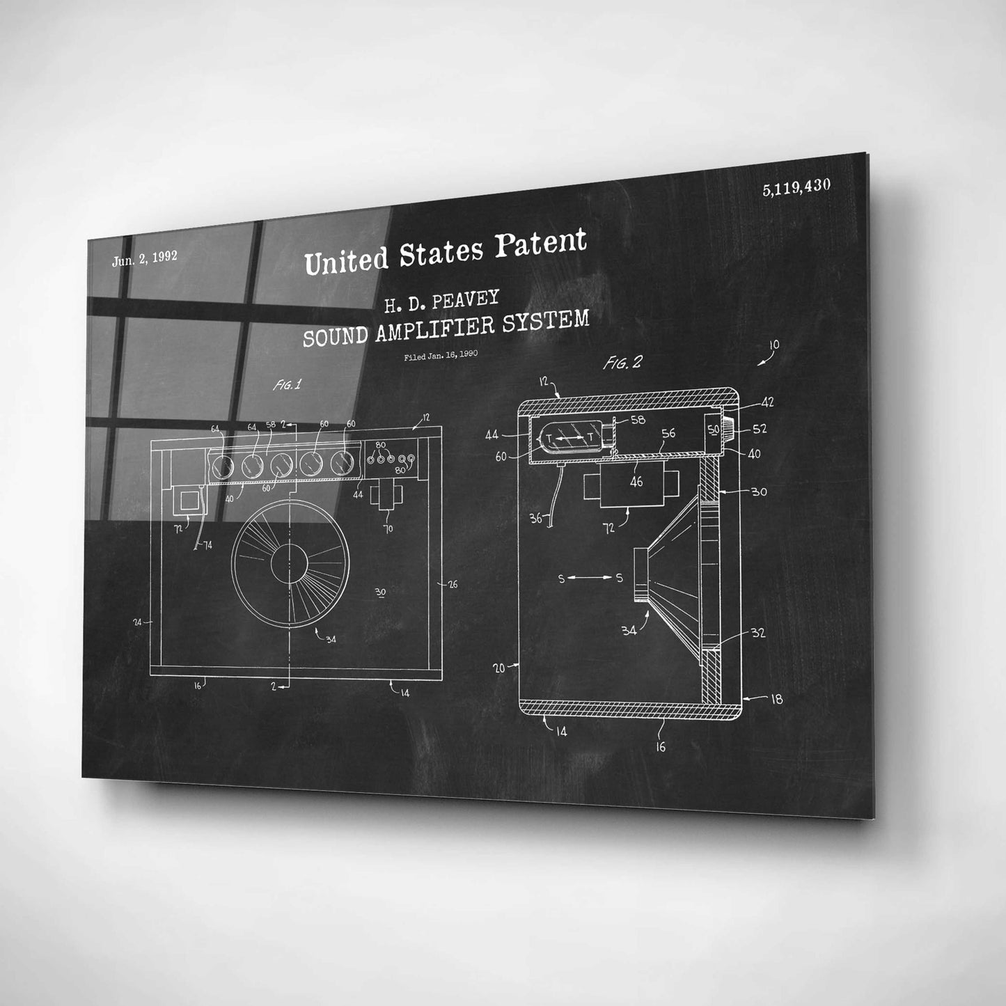 Epic Art 'Sound Amplifier Blueprint Patent Chalkboard,' Acrylic Glass Wall Art,16x12