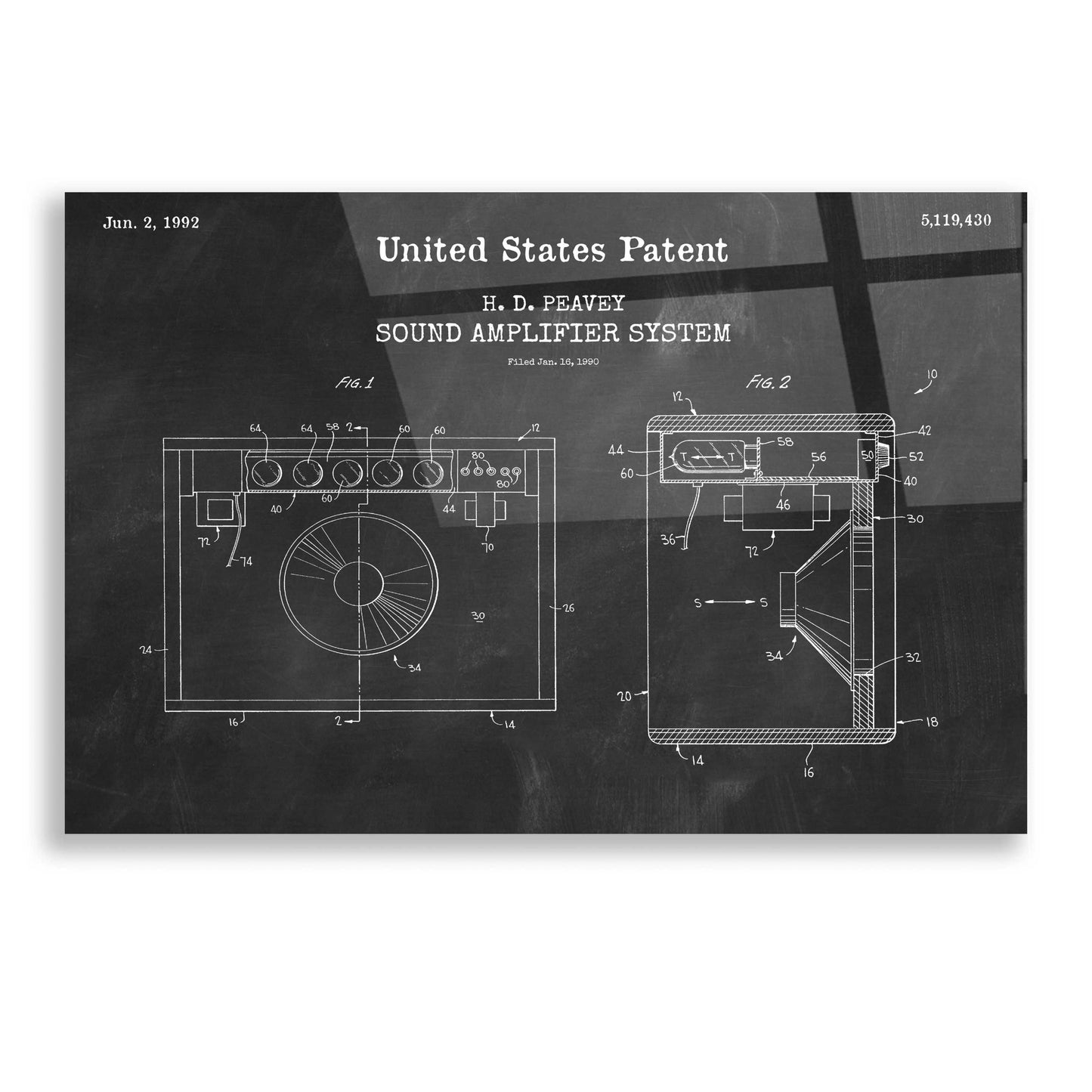 Epic Art 'Sound Amplifier Blueprint Patent Chalkboard,' Acrylic Glass Wall Art,16x12