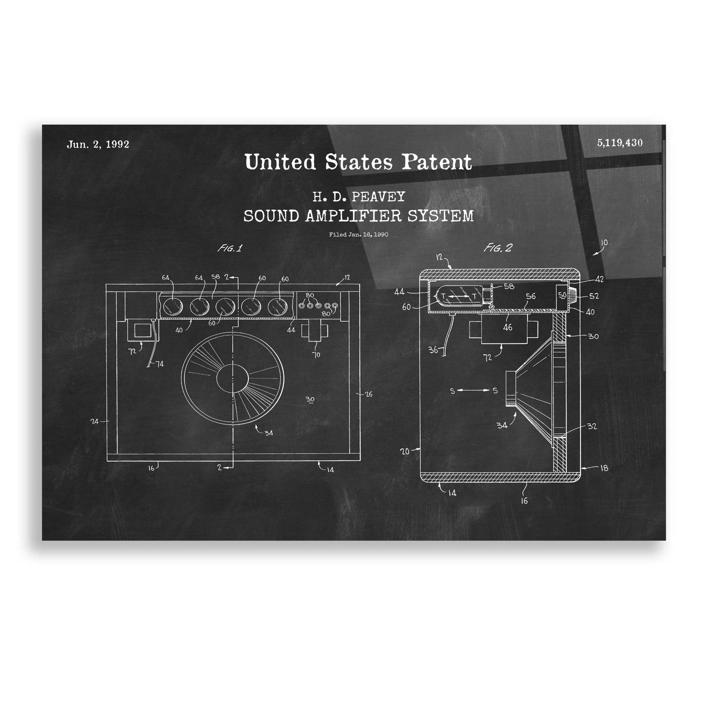 Epic Art 'Sound Amplifier Blueprint Patent Chalkboard,' Acrylic Glass Wall Art,24x16