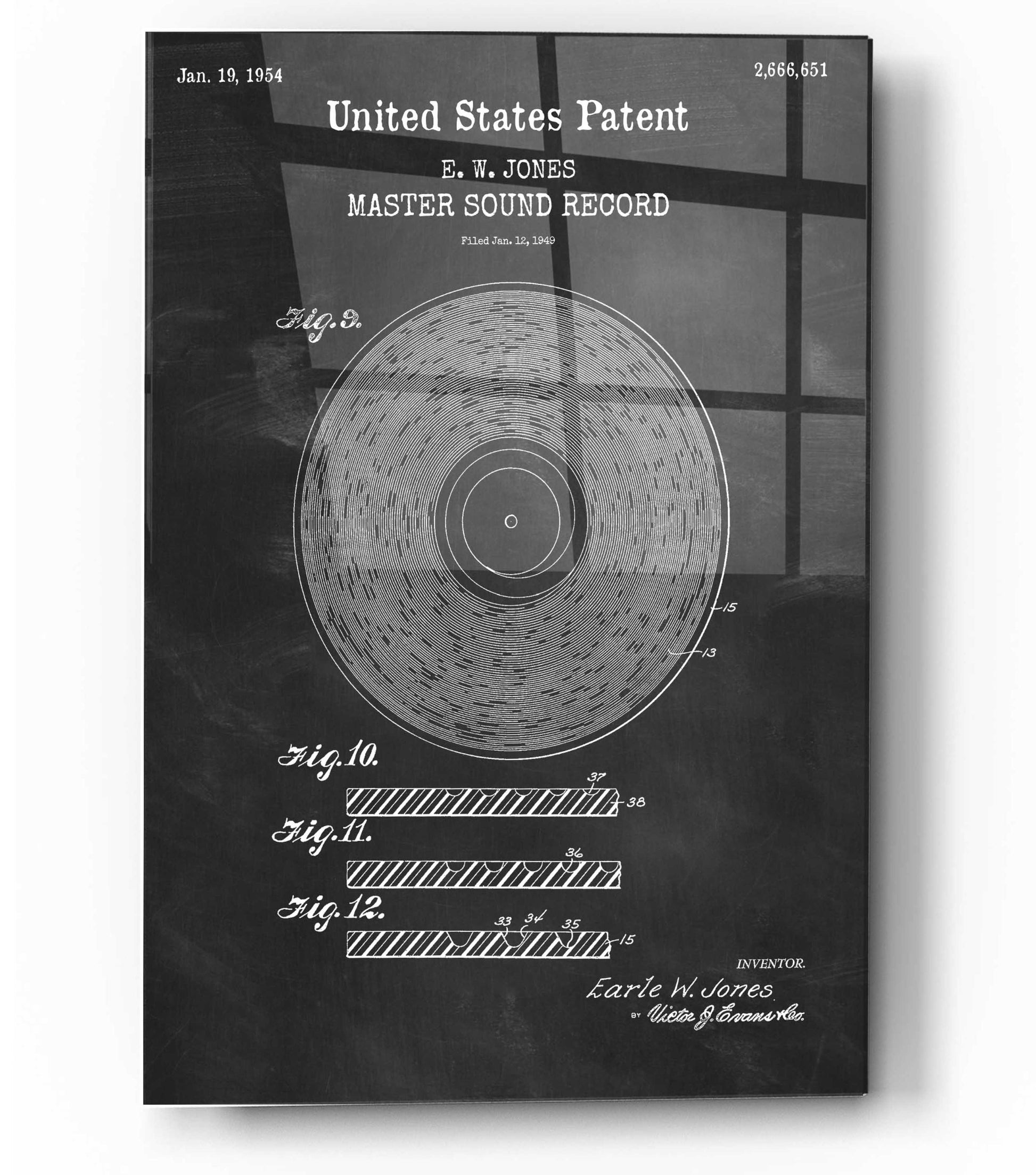 Epic Art 'Master Sound Record Blueprint Patent Chalkboard,' Acrylic Glass Wall Art,12x16