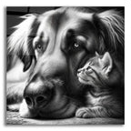 Cat And Dog B&w by Rey Klimt acrylic glass wall art
