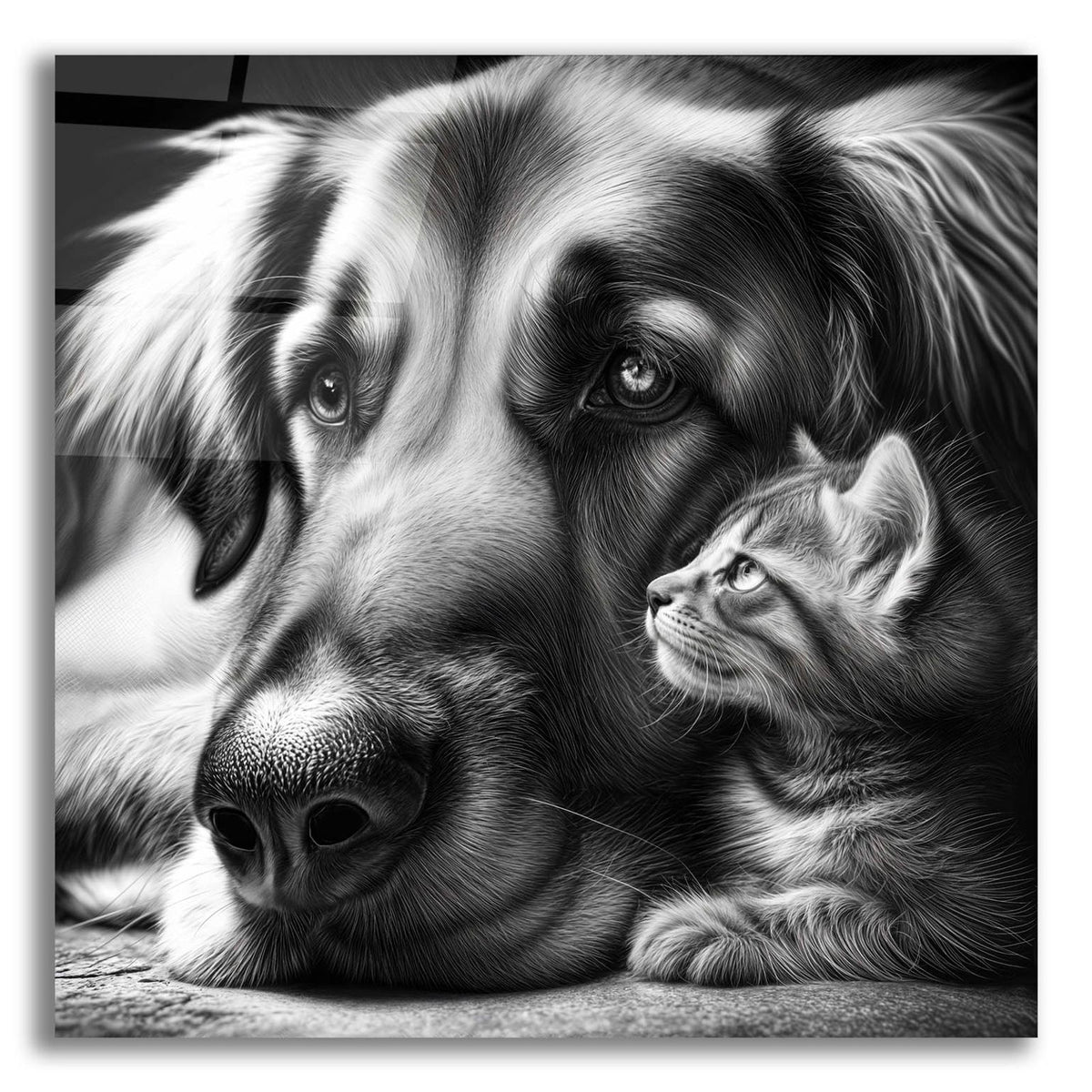 Cat And Dog B&w by Rey Klimt acrylic glass wall art