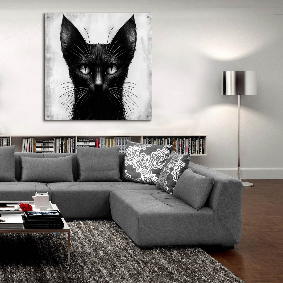 Cat Portrait B&w by Rey Klimt - 36x36 acrylic wall art in a room