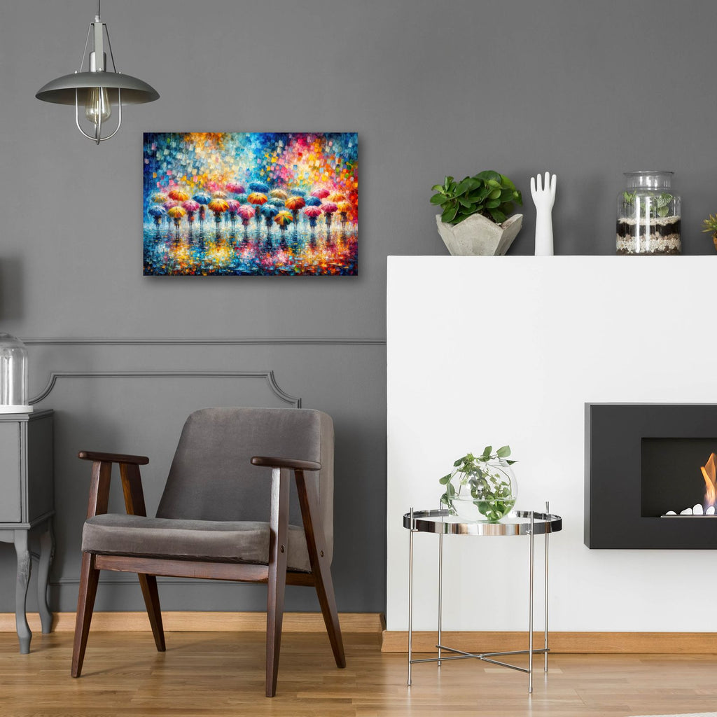 Colorful Umbrellas 1 by Rey Klimt - 24x16 acrylic wall art in a room