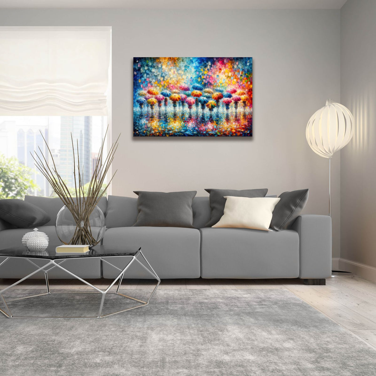 Colorful Umbrellas 1 by Rey Klimt - 36x24 acrylic wall art in a room
