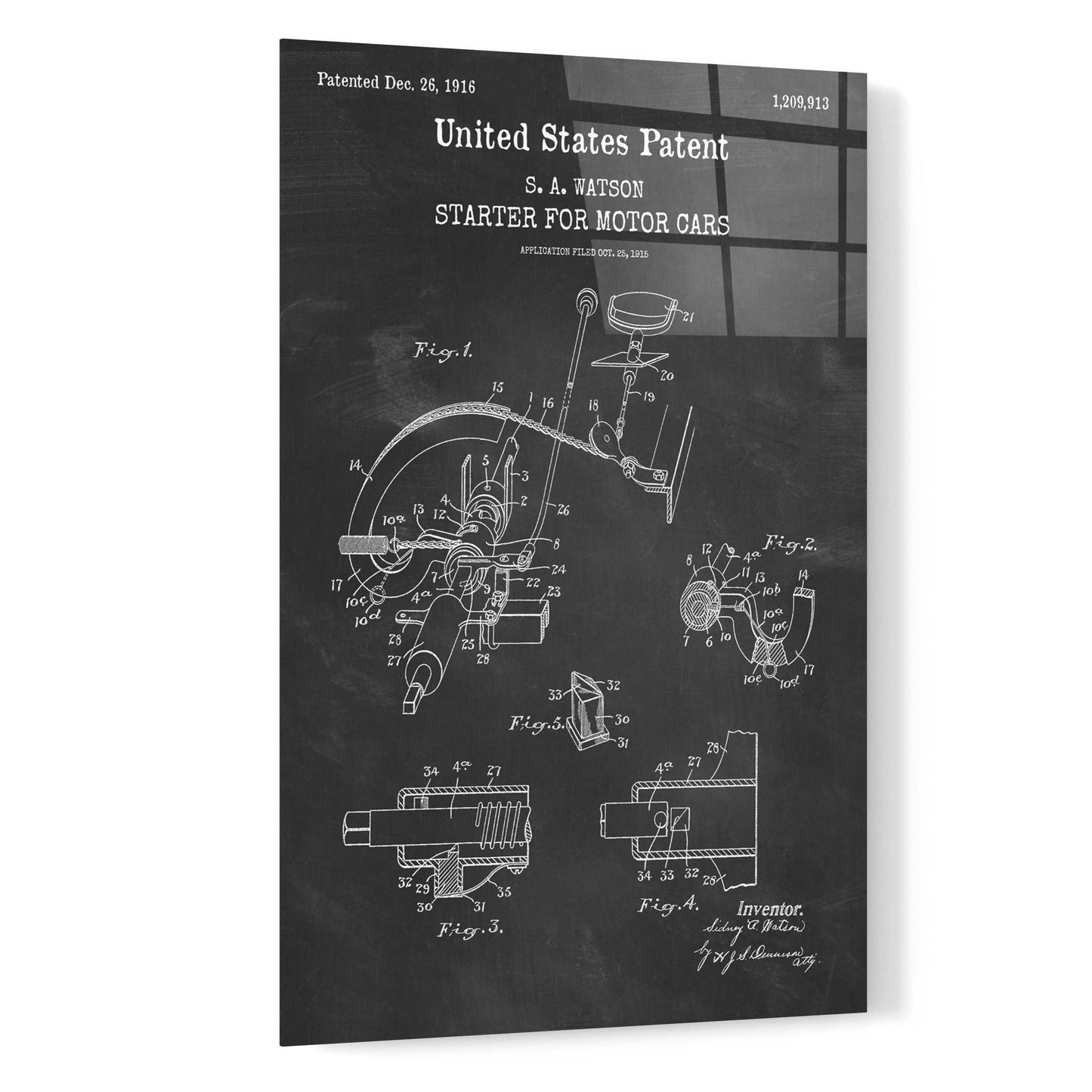 Epic Art 'Starter for Motor Cars Blueprint Patent Chalkboard,' Acrylic Glass Wall Art,16x24