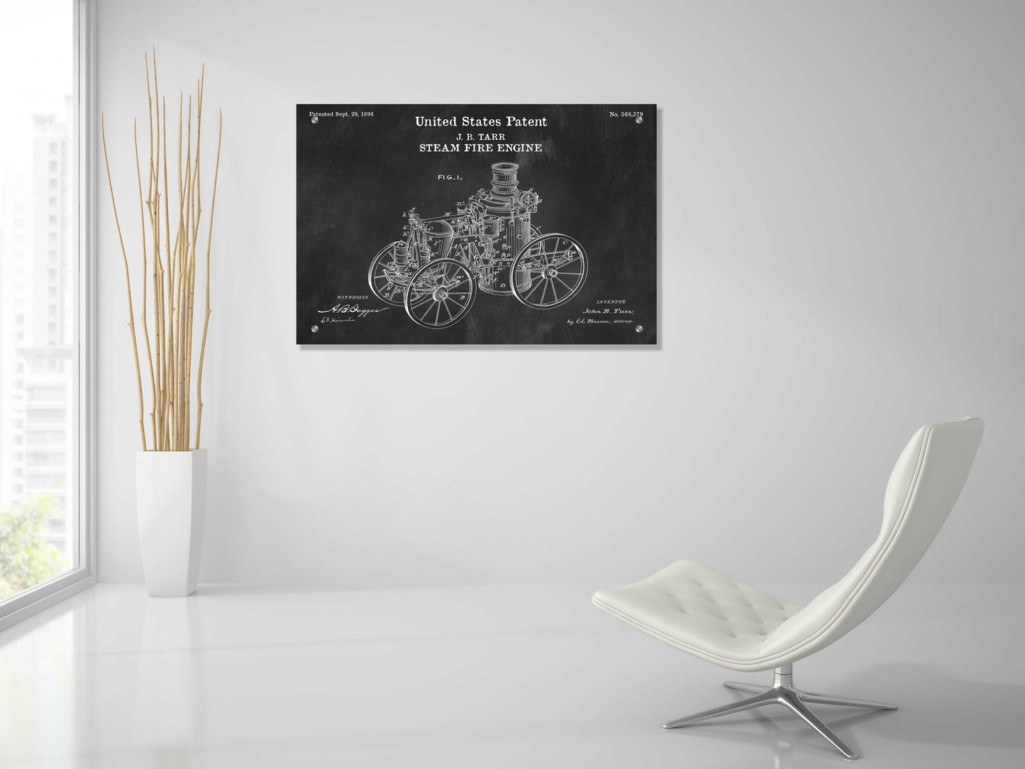 Epic Art 'Steam Fire Engine Blueprint Patent Chalkboard,' Acrylic Glass Wall Art,36x24