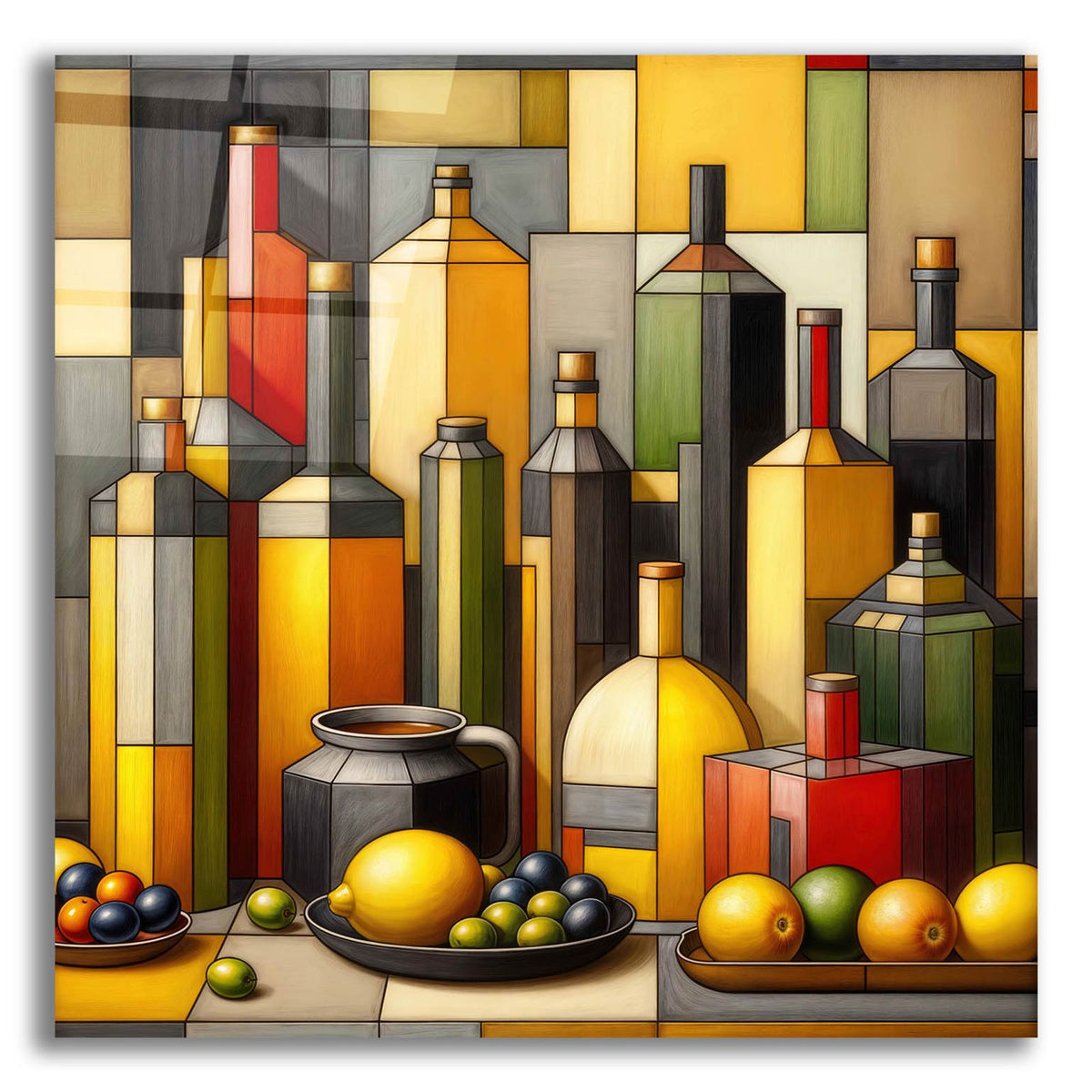 Cubist Bottles And Lemons by Rey Klimt acrylic glass wall art