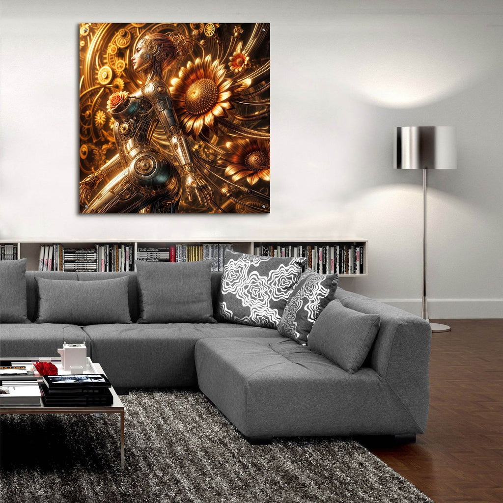 Cyber Girl And Sunflowers by Rey Klimt - 36x36 acrylic wall art in a room