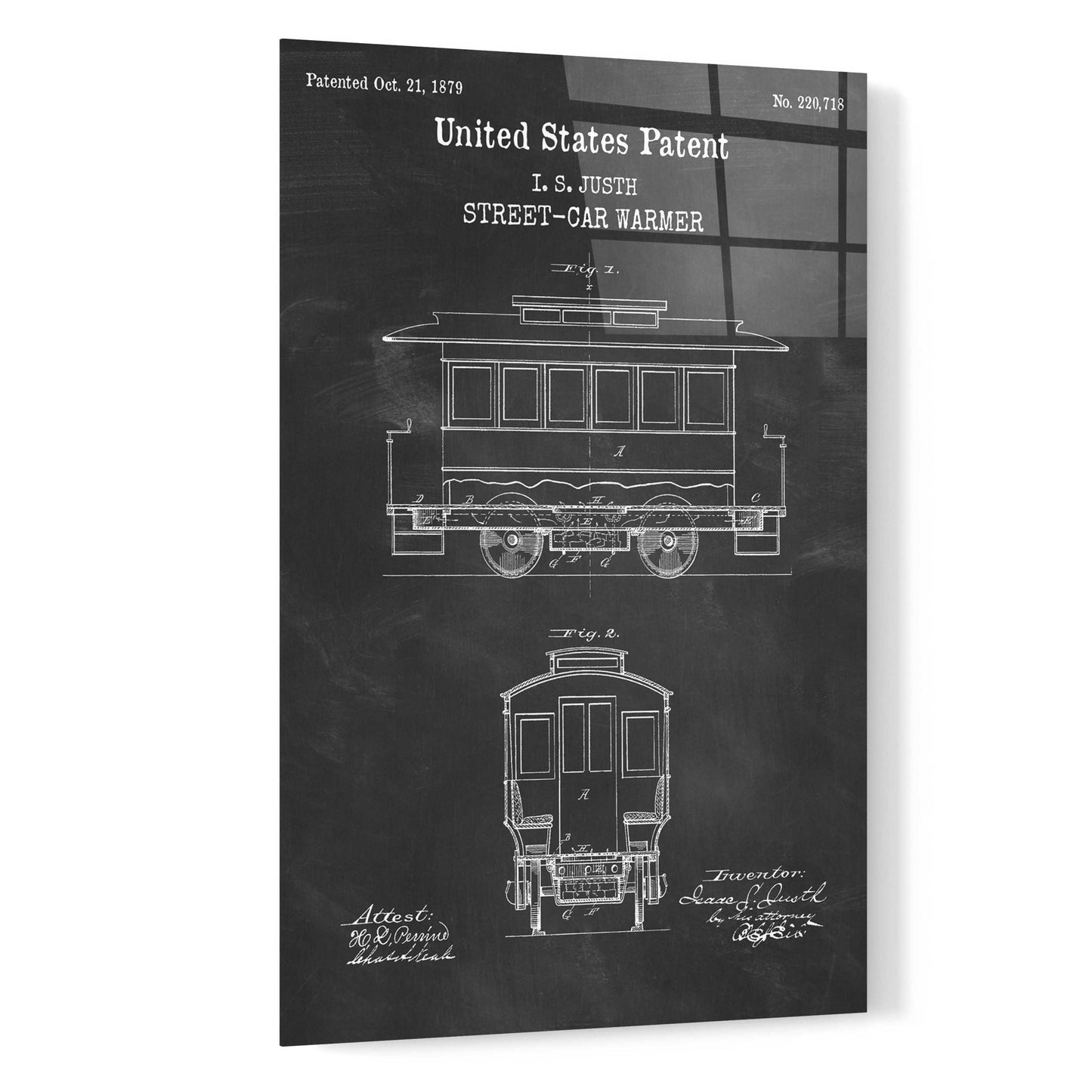 Epic Art 'Streetcar Blueprint Patent Chalkboard,' Acrylic Glass Wall Art,16x24