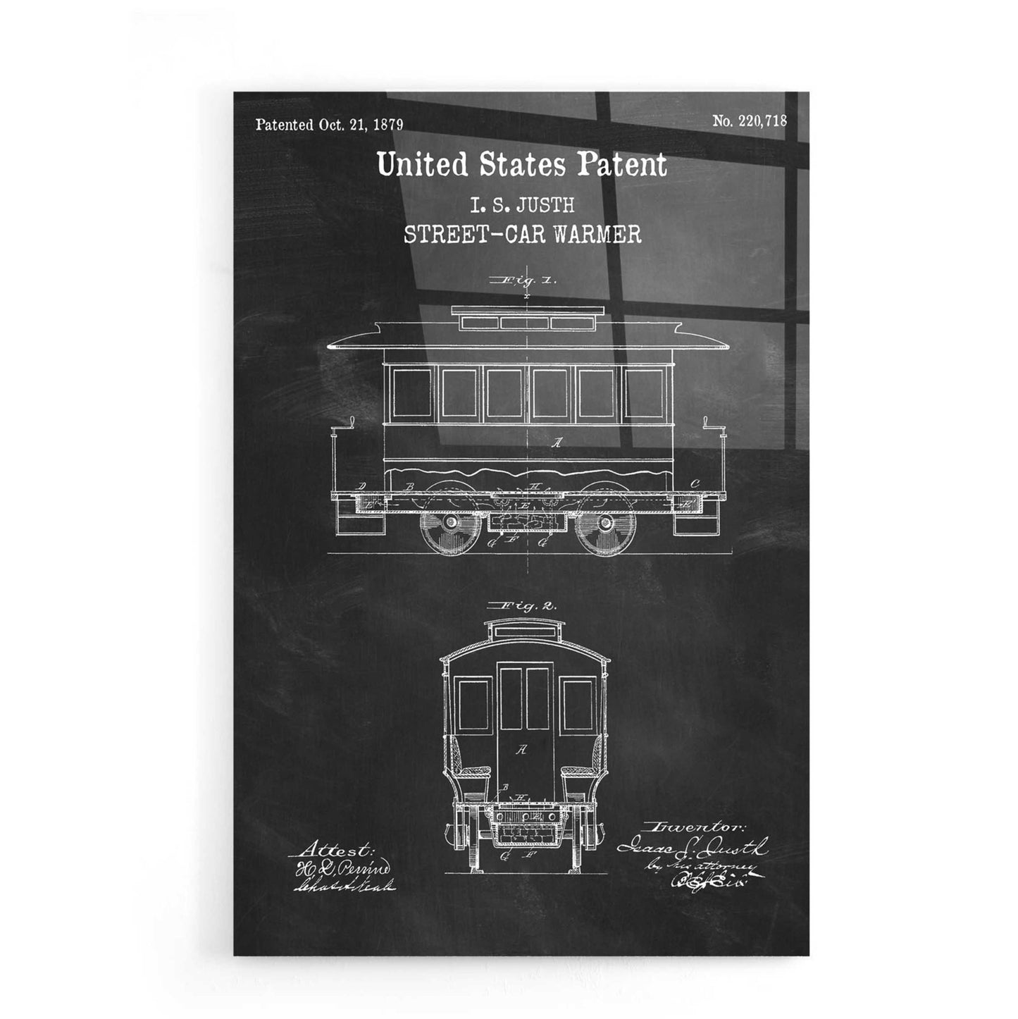 Epic Art 'Streetcar Blueprint Patent Chalkboard,' Acrylic Glass Wall Art,16x24