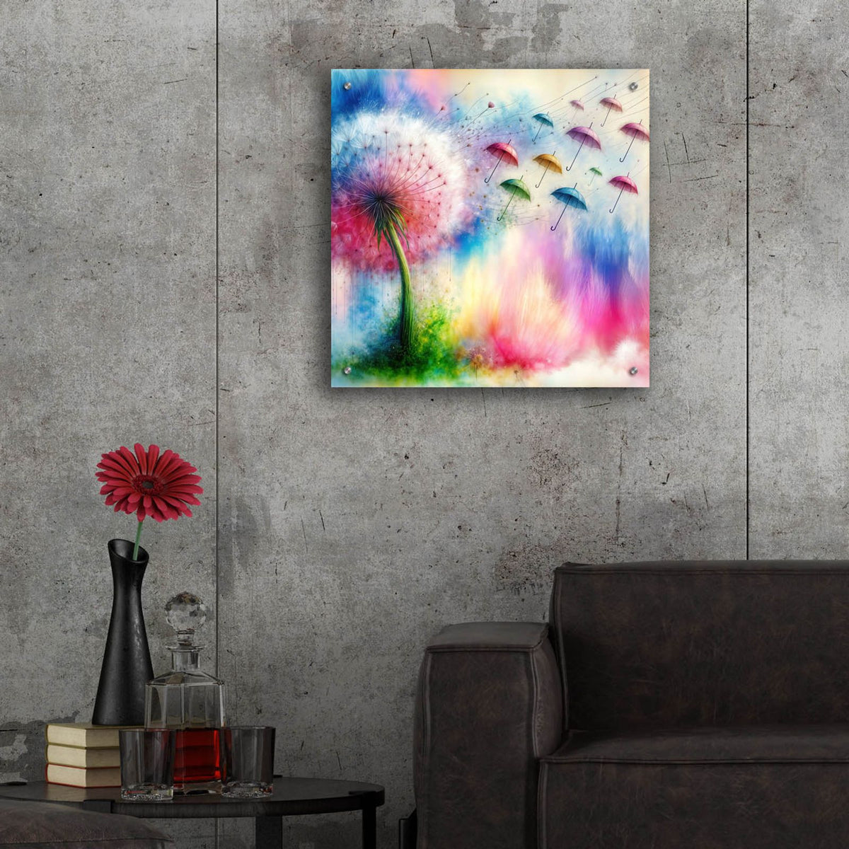 Dandelion Fly Away 1 by Rey Klimt - 24x24 acrylic wall art in a room