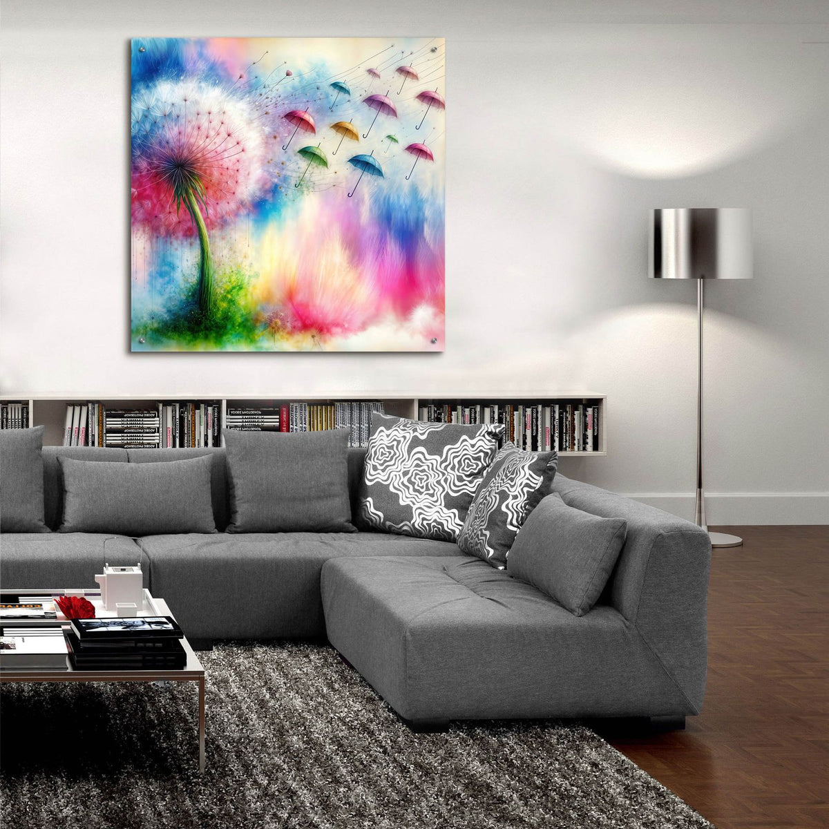 Dandelion Fly Away 1 by Rey Klimt - 36x36 acrylic wall art in a room