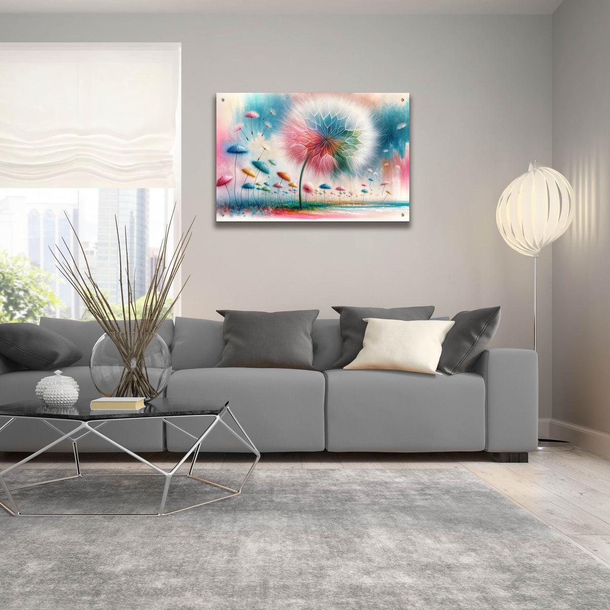 Dandelion Fly Away 4 by Rey Klimt - 36x24 acrylic wall art in a room