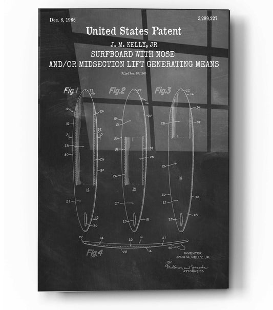Epic Art 'Surfboard with nose Blueprint Patent Chalkboard,' Acrylic Glass Wall Art