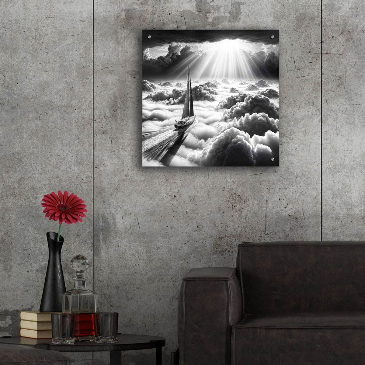 Dream Sail B&w 1 by Rey Klimt - 24x24 acrylic wall art in a room