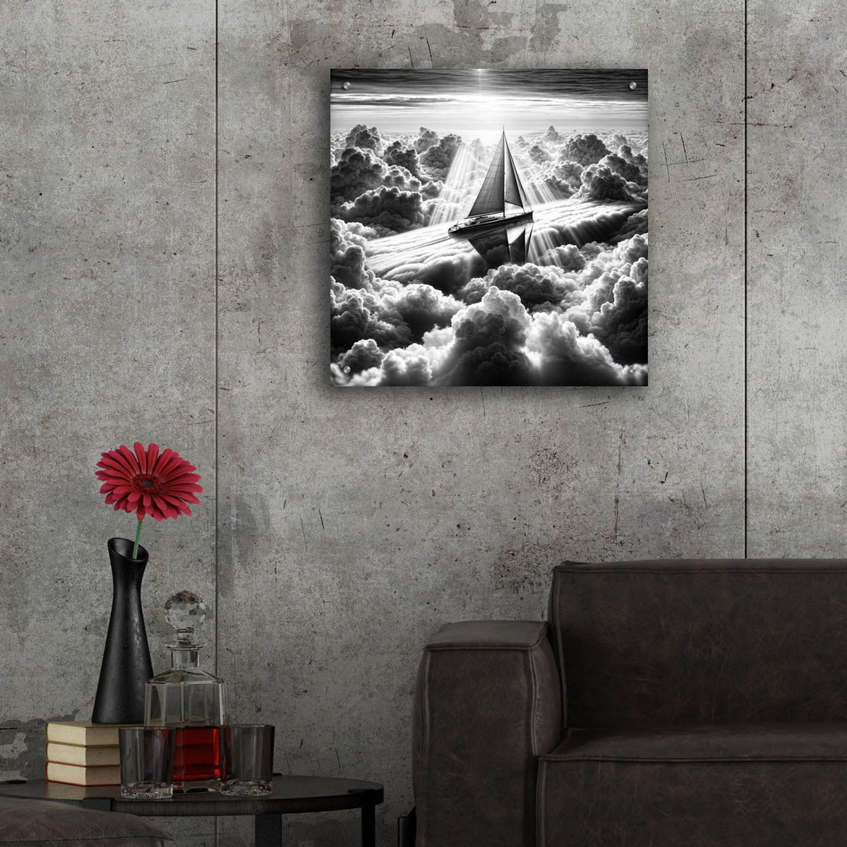 Dream Sail B&w 2 by Rey Klimt - 24x24 acrylic wall art in a room