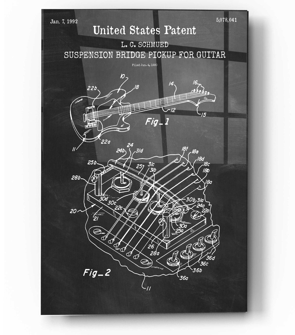 Epic Art 'Suspension Bridge Pickup for Guitar Blueprint Patent Chalkboard,' Acrylic Glass Wall Art