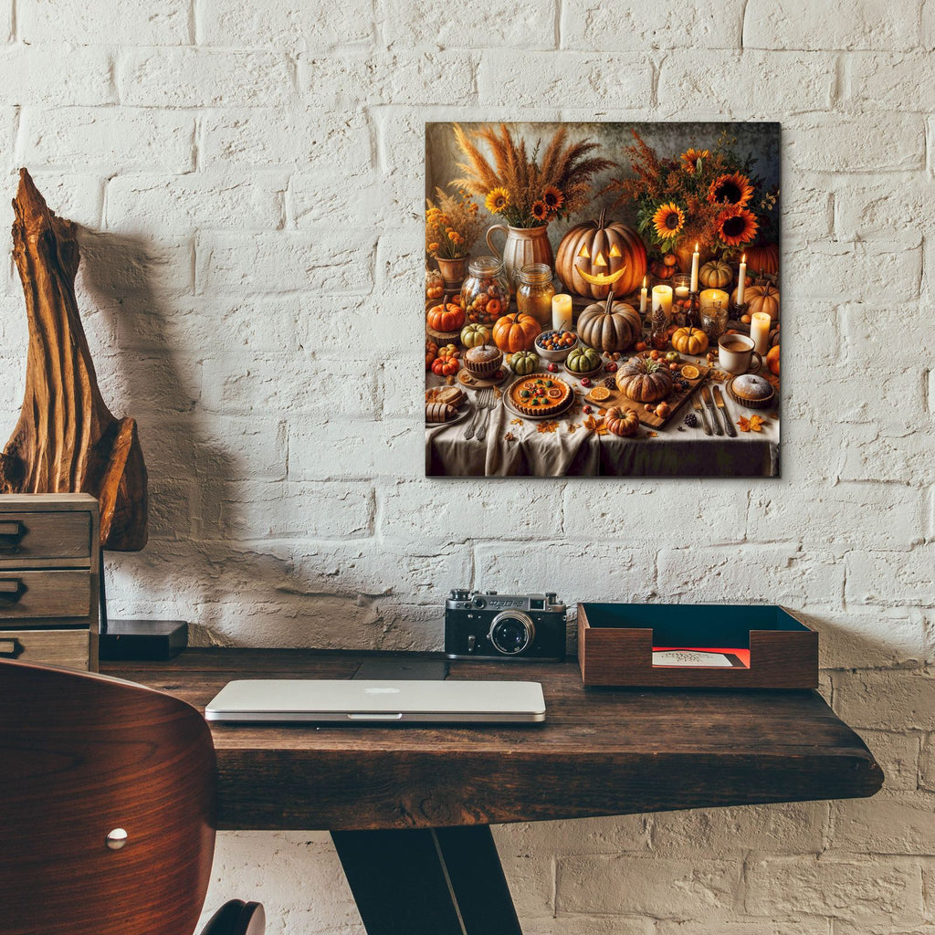 Fall Table Pumpkings by Rey Klimt - 12x12 acrylic wall art in a room