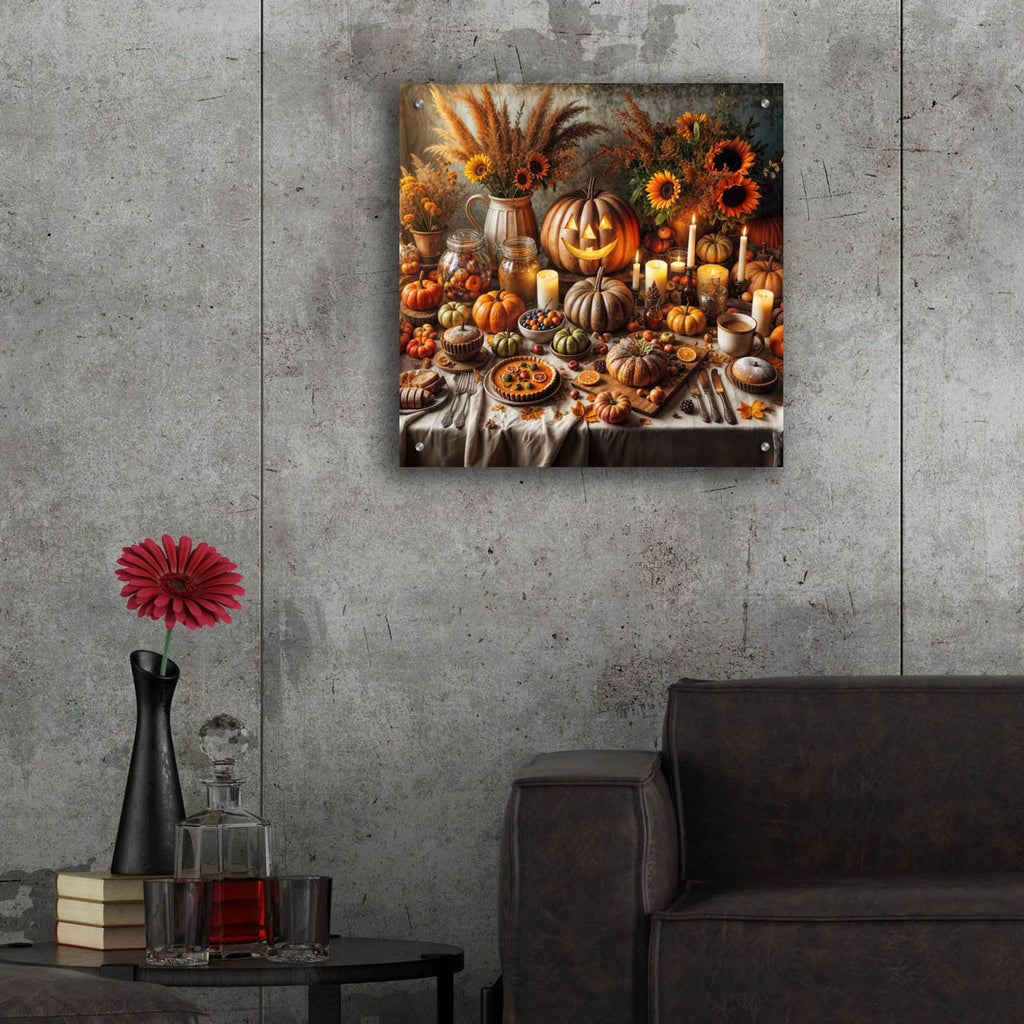 Fall Table Pumpkings by Rey Klimt - 24x24 acrylic wall art in a room