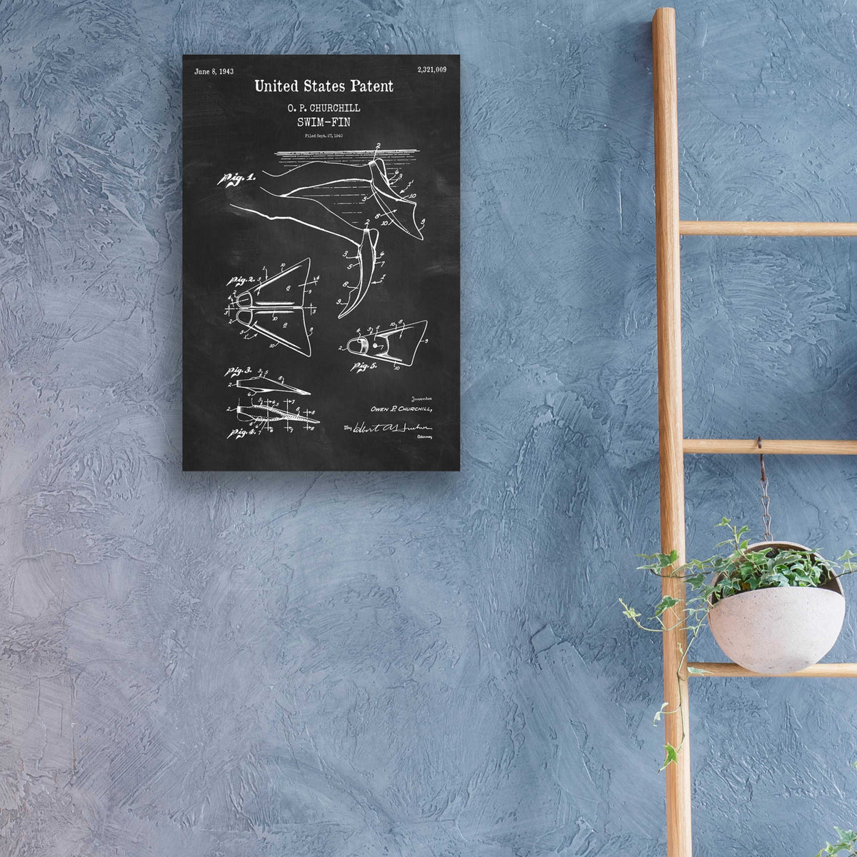 Epic Art 'Swim Fin Blueprint Patent Chalkboard,' Acrylic Glass Wall Art,16x24