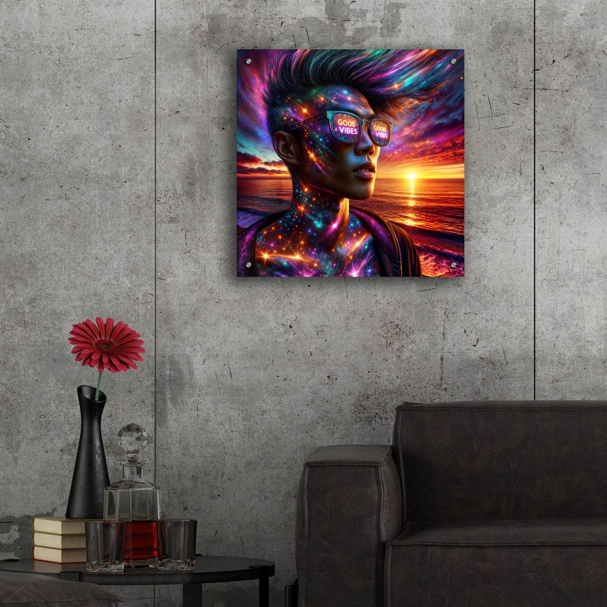 Good Vibes Sunset by Rey Klimt - 24x24 acrylic wall art in a room