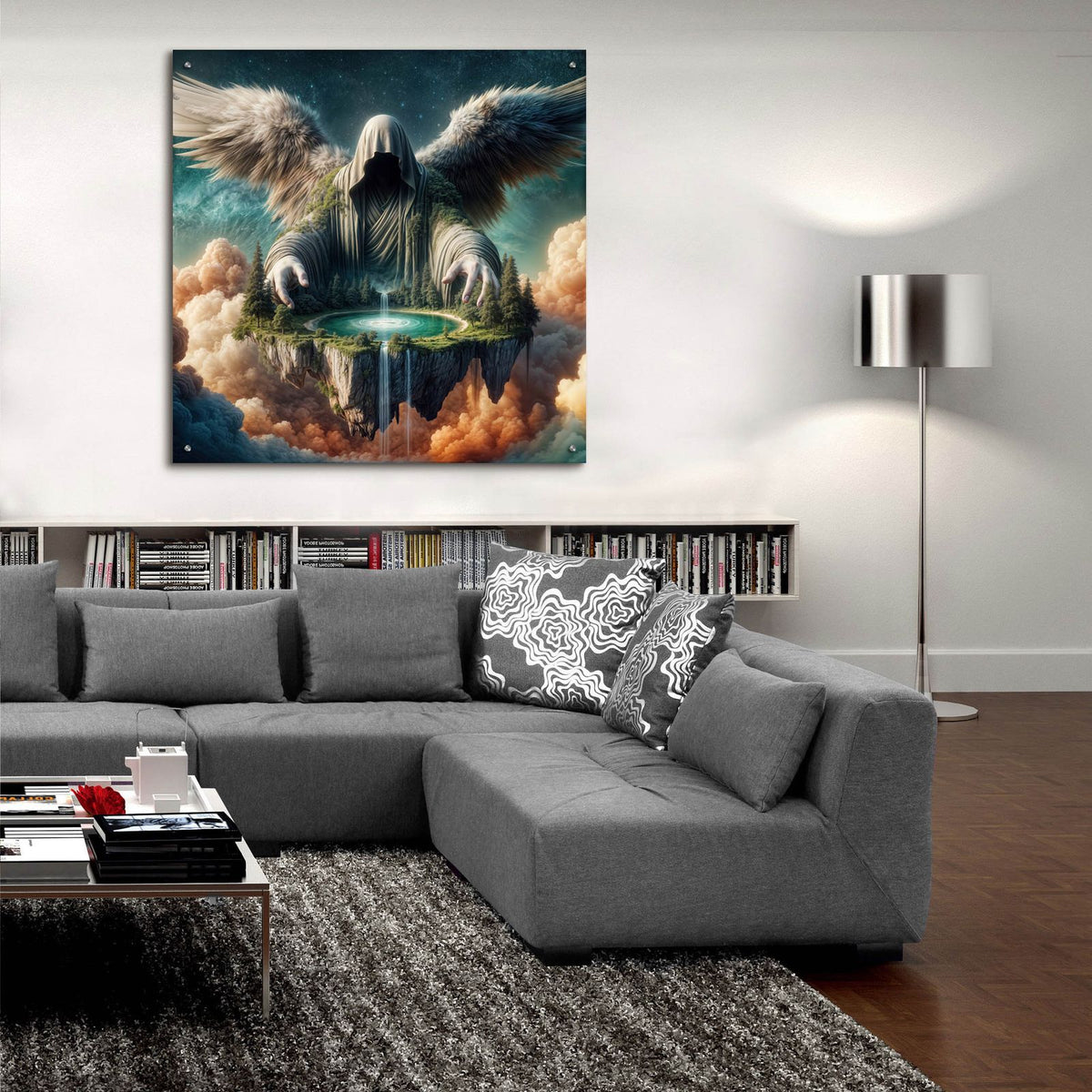 Hands On Creation by Rey Klimt - 36x36 acrylic wall art in a room