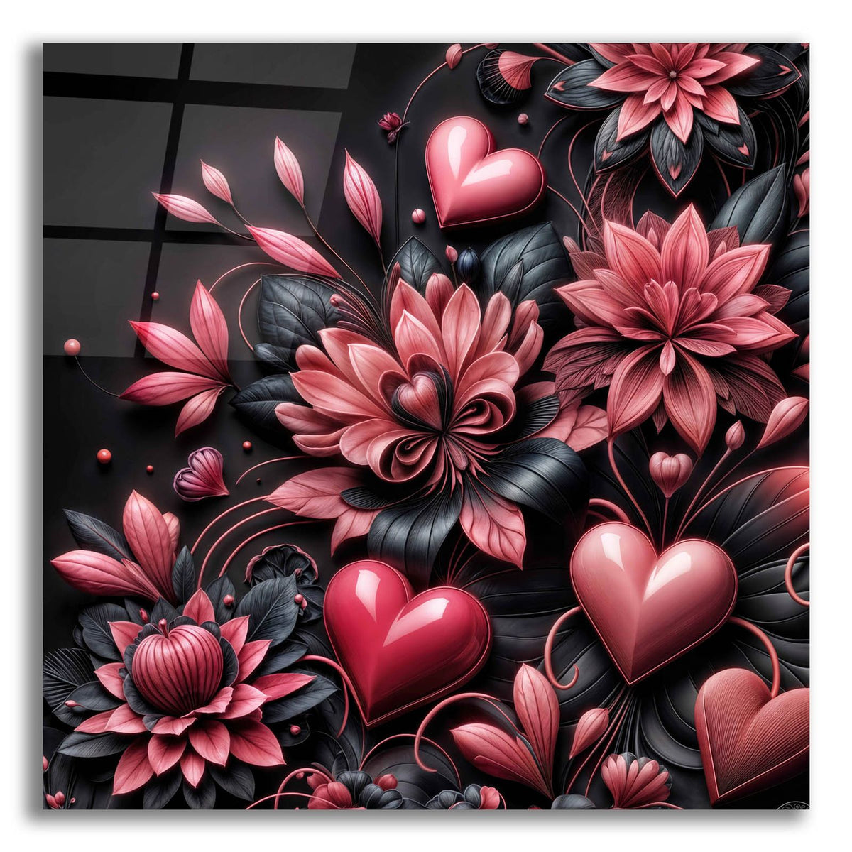 Hearts And Flowers by Rey Klimt acrylic glass wall art