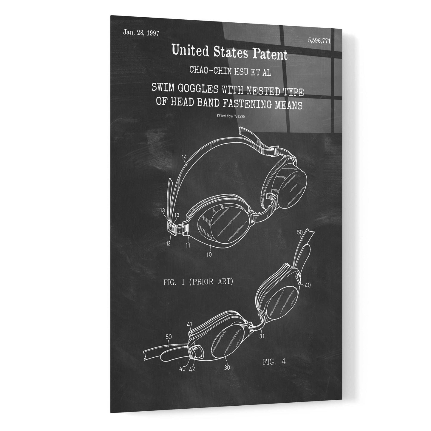 Epic Art 'Swim Goggles Blueprint Patent Chalkboard,' Acrylic Glass Wall Art,16x24