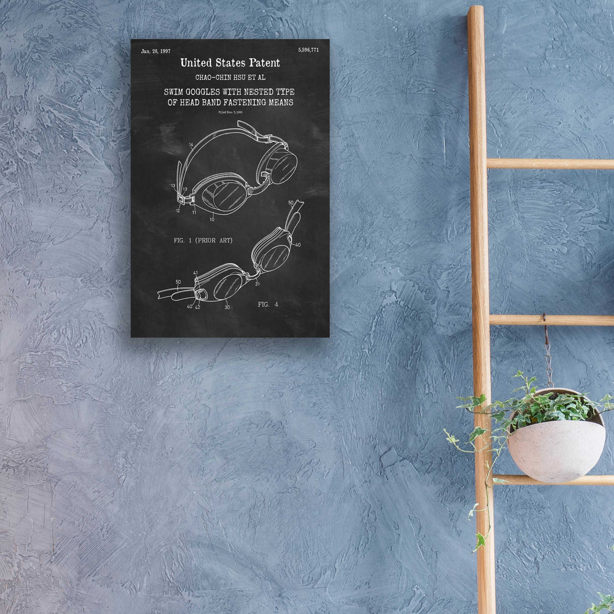 Epic Art 'Swim Goggles Blueprint Patent Chalkboard,' Acrylic Glass Wall Art,16x24