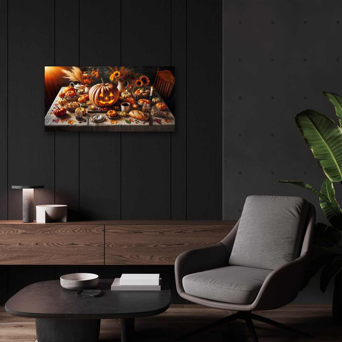 Jack Of Lantern Still Life by Rey Klimt - 24x12 acrylic wall art in a room