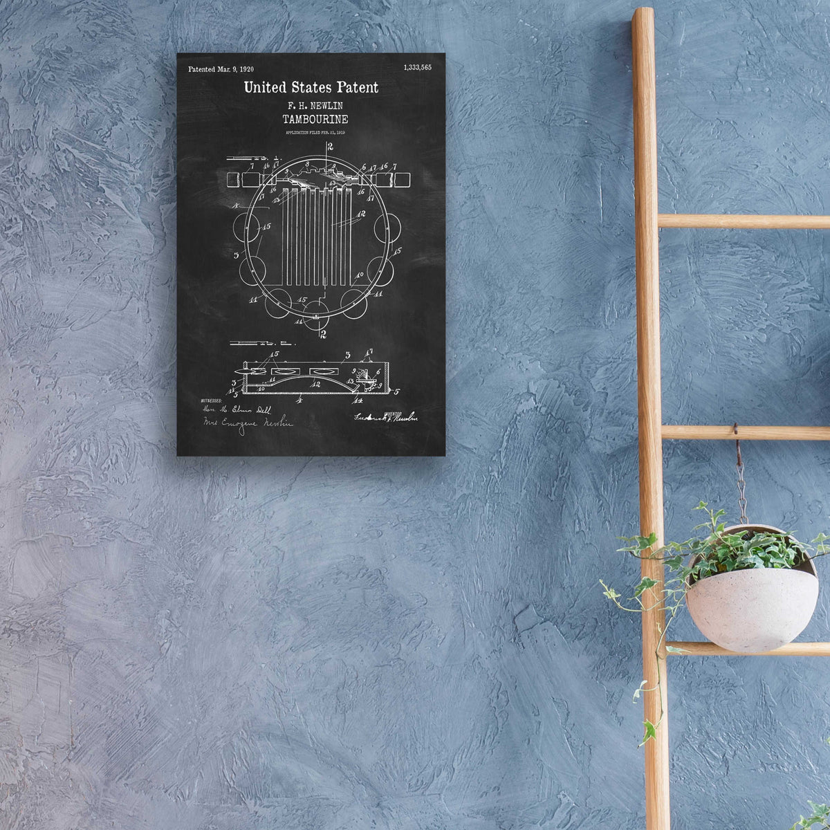 Epic Art 'Tambourine Blueprint Patent Chalkboard,' Acrylic Glass Wall Art,16x24