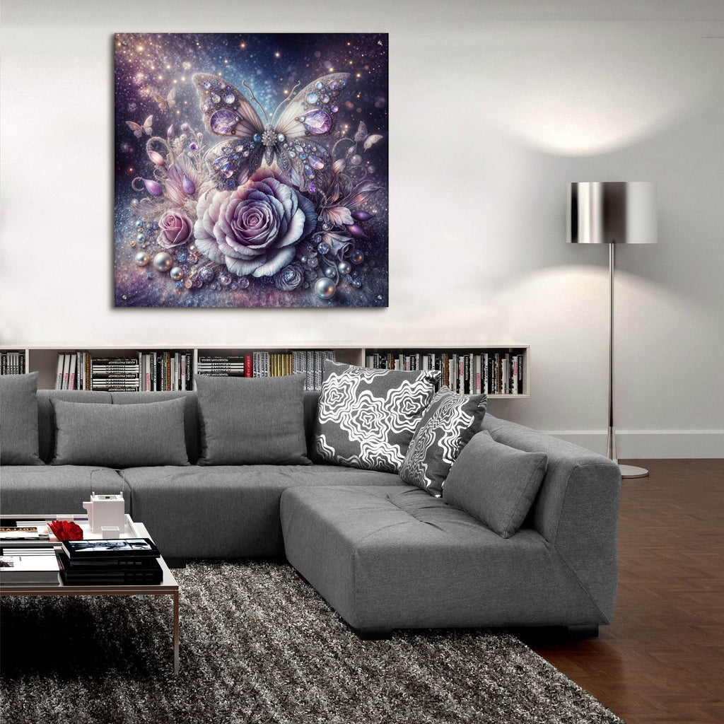 Lavander Butterfly And Rose by Rey Klimt - 36x36 acrylic wall art in a room