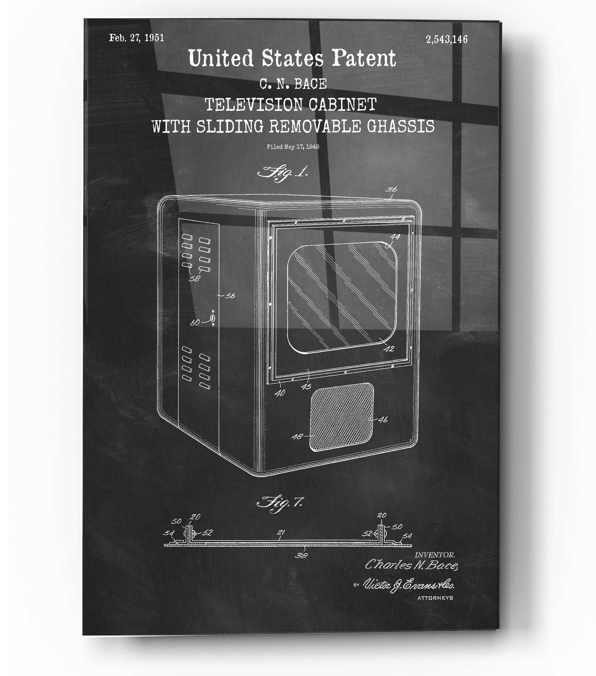 Epic Art 'Television Cabinet Blueprint Patent Chalkboard,' Acrylic Glass Wall Art,12x16