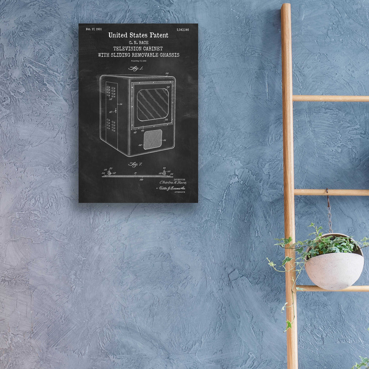 Epic Art 'Television Cabinet Blueprint Patent Chalkboard,' Acrylic Glass Wall Art,16x24