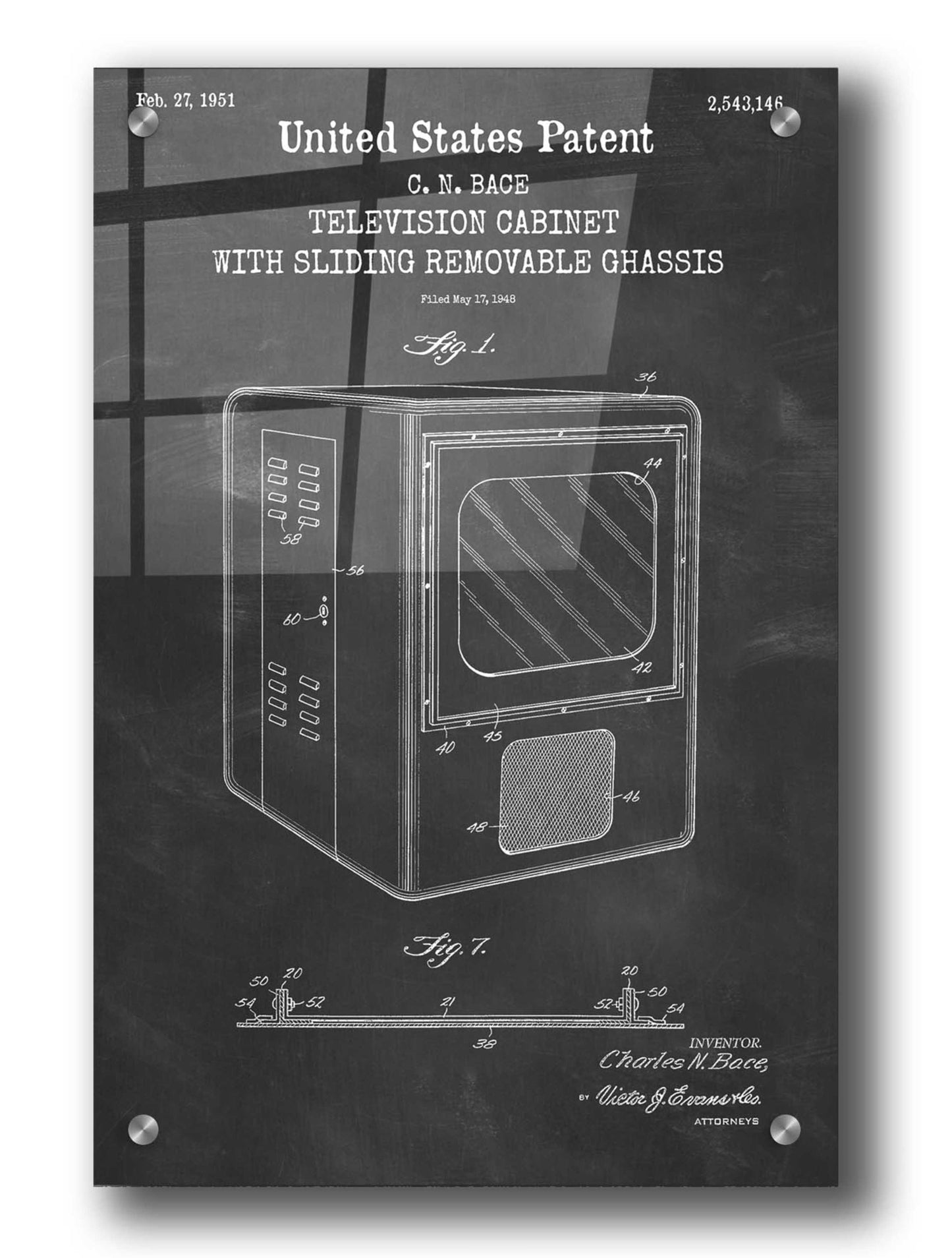 Epic Art 'Television Cabinet Blueprint Patent Chalkboard,' Acrylic Glass Wall Art,24x36