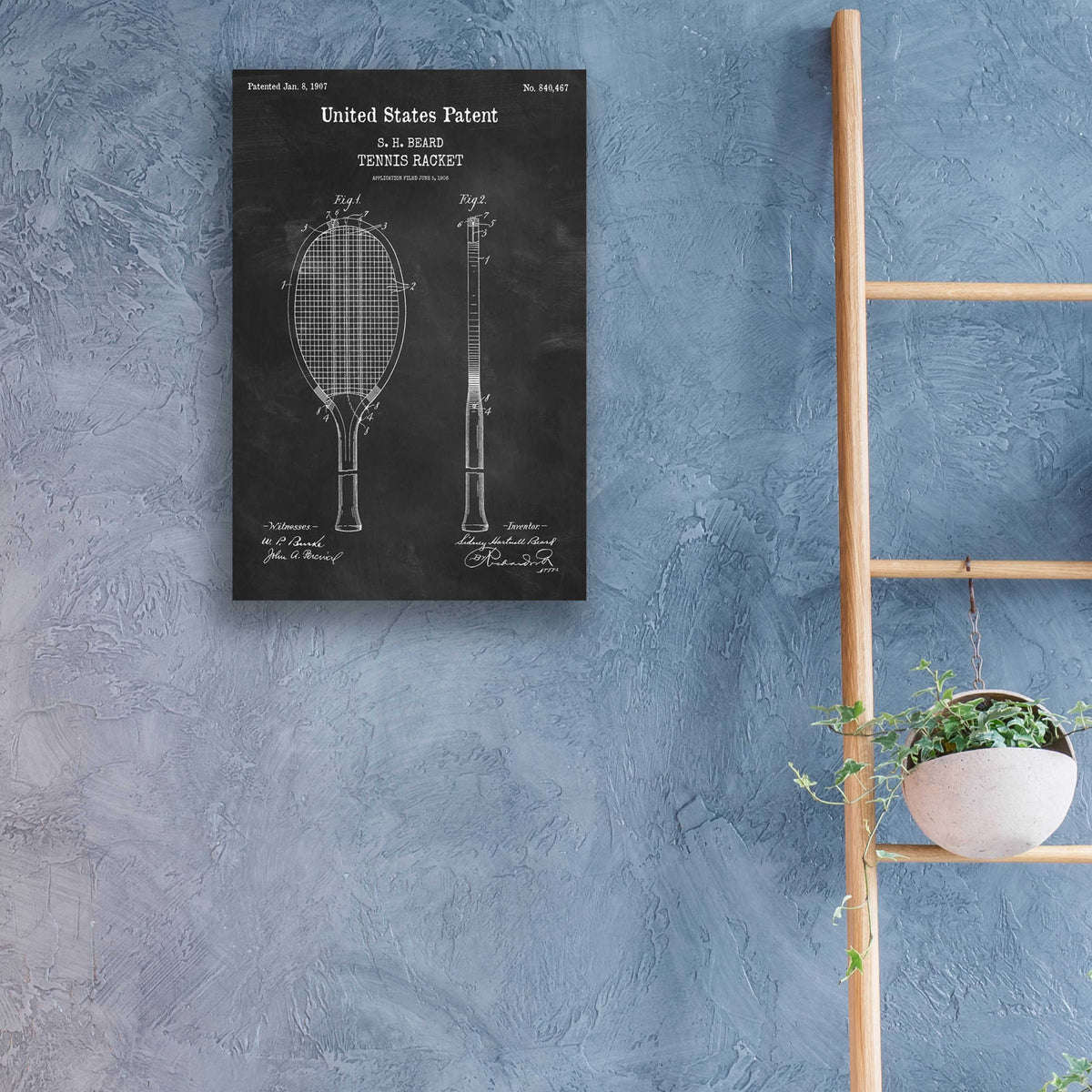 Epic Art 'Tennis Racket Blueprint Patent Chalkboard,' Acrylic Glass Wall Art,16x24