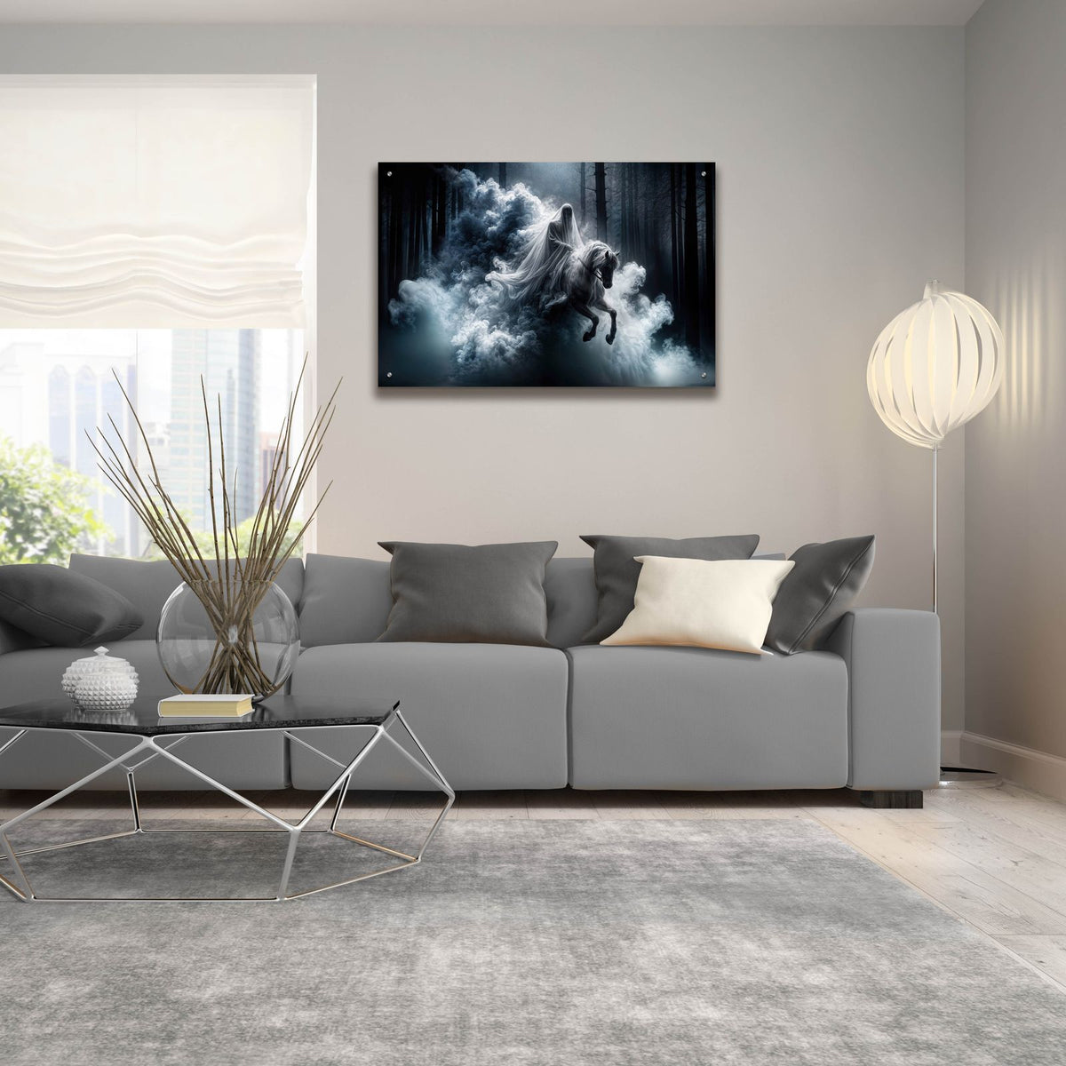 Mystical Rider White Horse by Rey Klimt - 36x24 acrylic wall art in a room