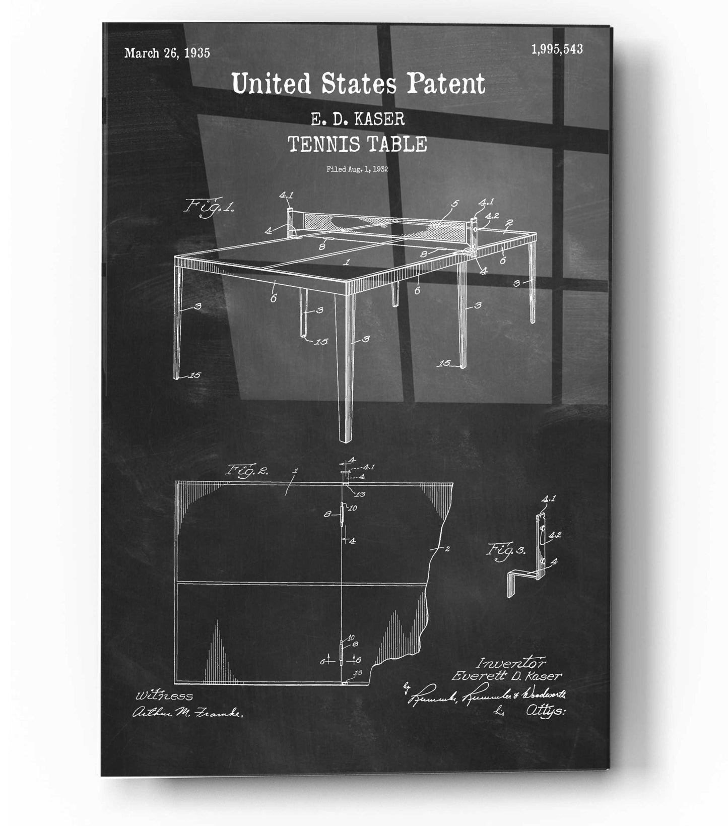 Epic Art 'Tennis Table Blueprint Patent Chalkboard,' Acrylic Glass Wall Art,12x16