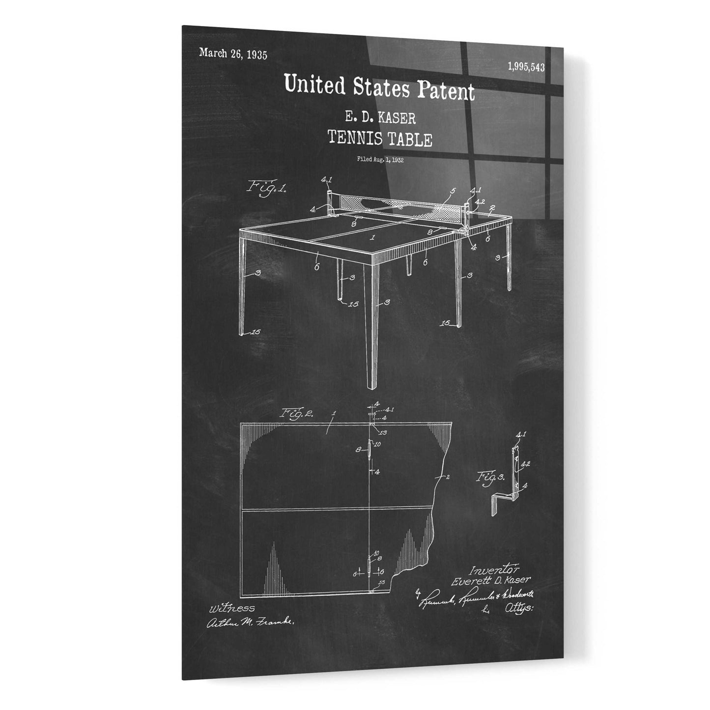 Epic Art 'Tennis Table Blueprint Patent Chalkboard,' Acrylic Glass Wall Art,16x24