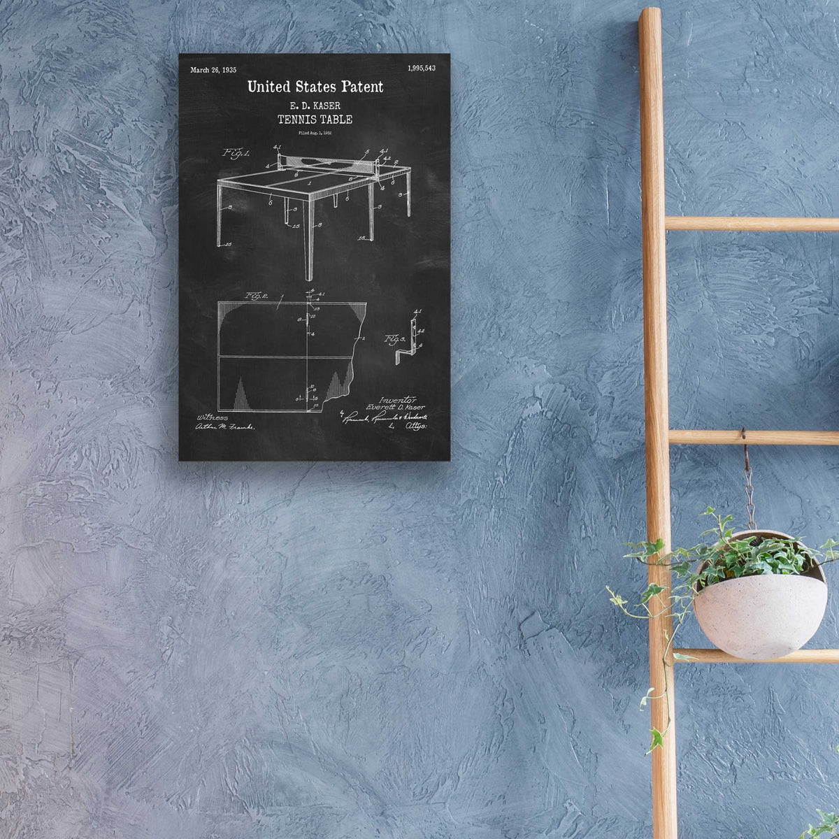 Epic Art 'Tennis Table Blueprint Patent Chalkboard,' Acrylic Glass Wall Art,16x24