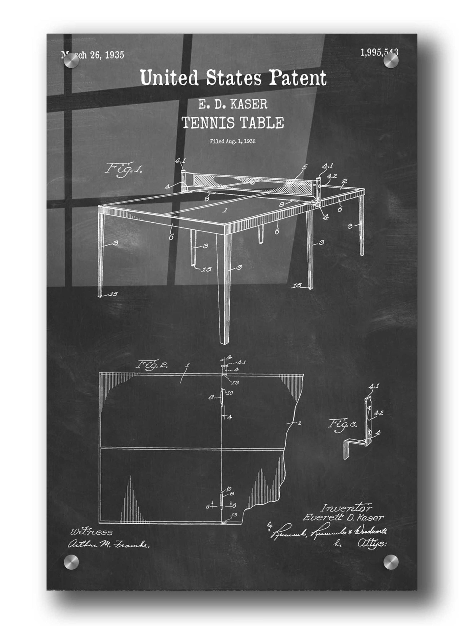 Epic Art 'Tennis Table Blueprint Patent Chalkboard,' Acrylic Glass Wall Art,24x36