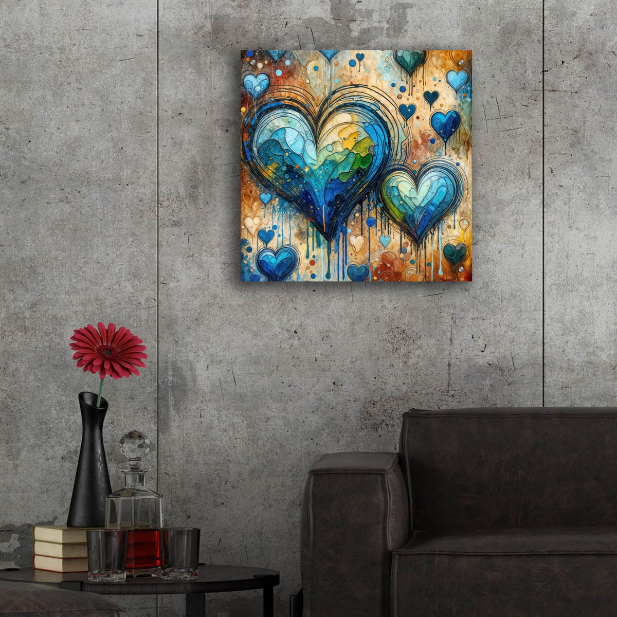 Painted Hearts by Rey Klimt - 24x24 acrylic wall art in a room