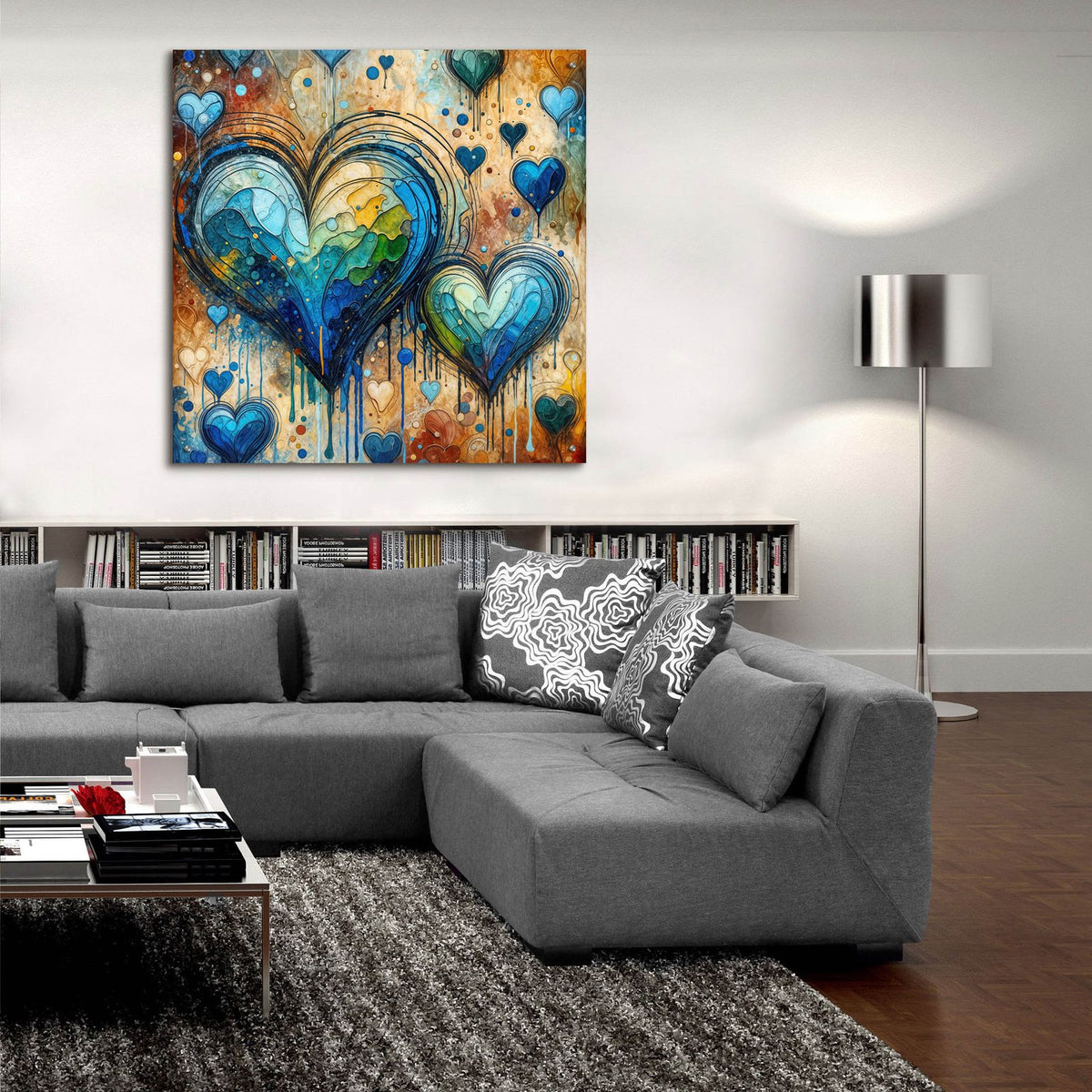 Painted Hearts by Rey Klimt - 36x36 acrylic wall art in a room