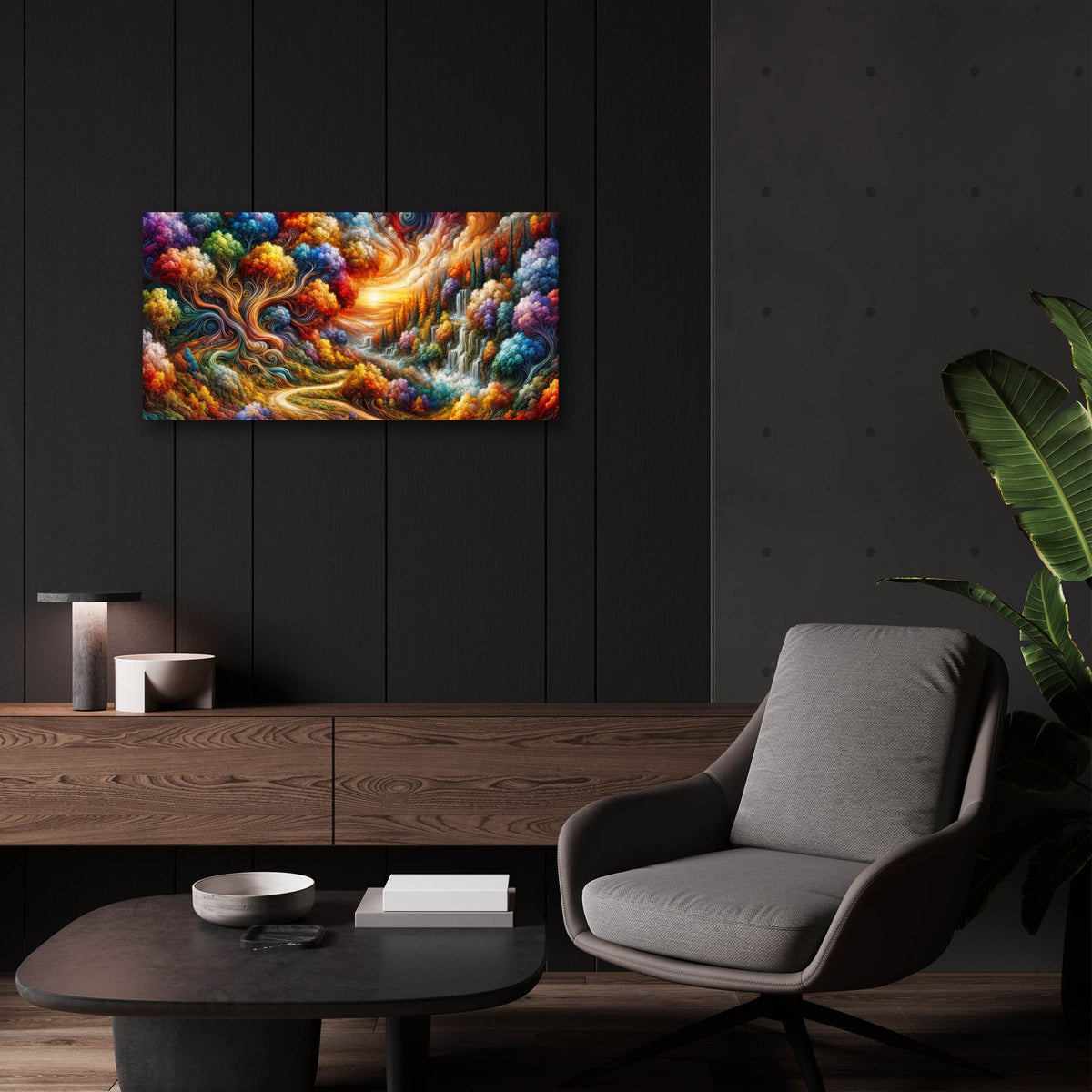 Painted Landscape Anstract by Rey Klimt - 24x12 acrylic wall art in a room